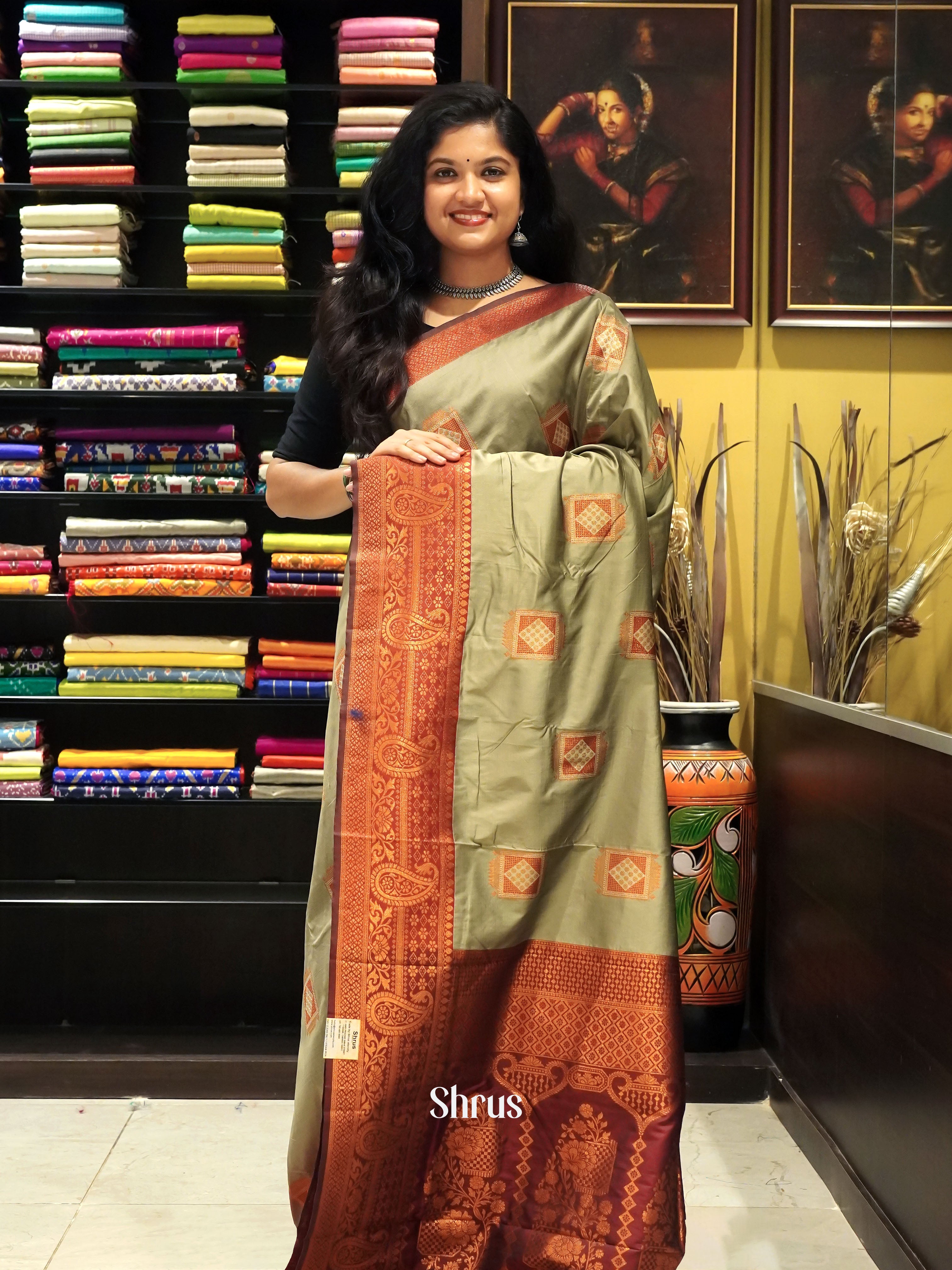 Grey &  Maroon - Semi Softsilk Saree