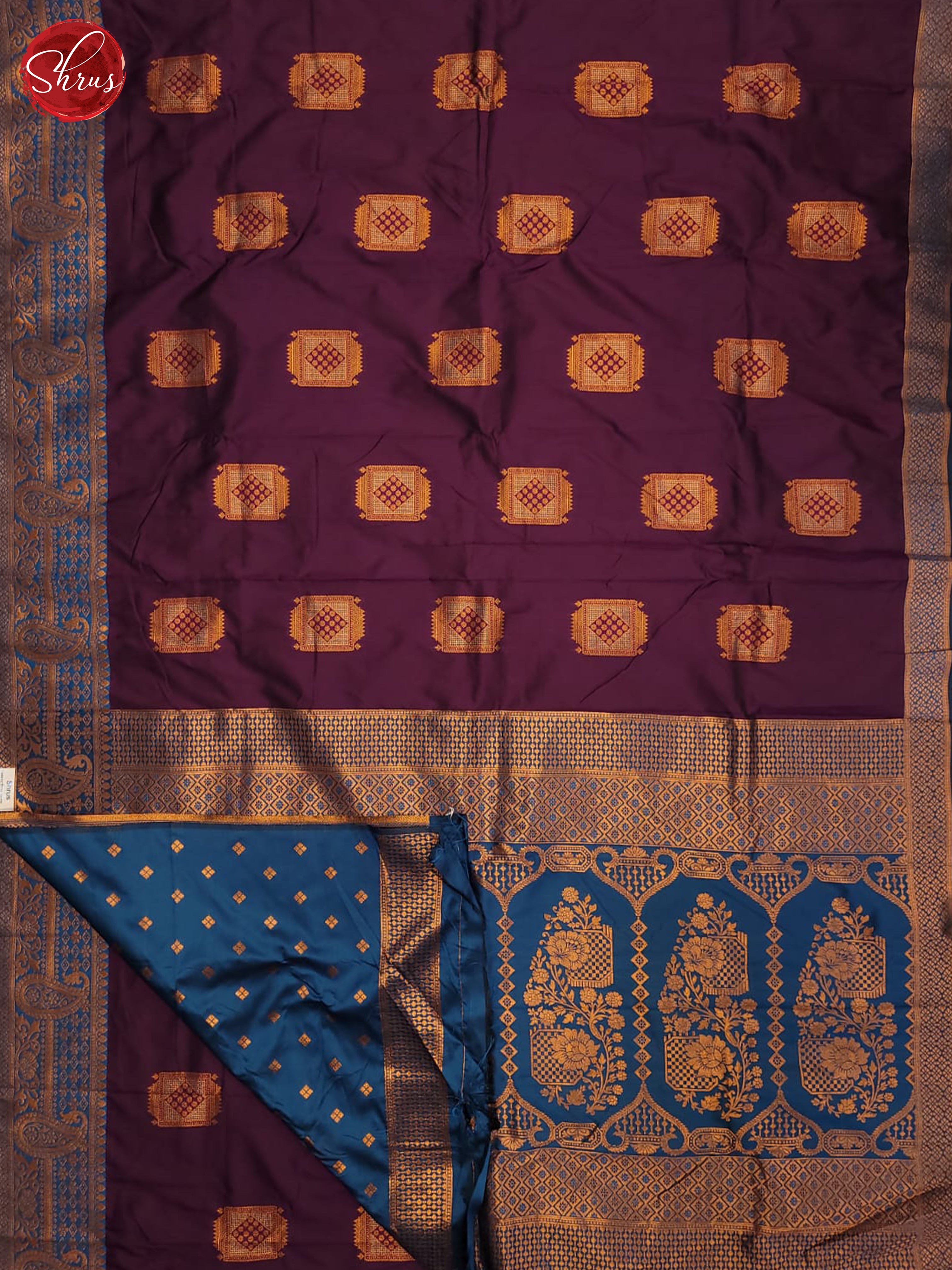 Wine & Blue - Semi Softsilk Saree - Shop on ShrusEternity.com