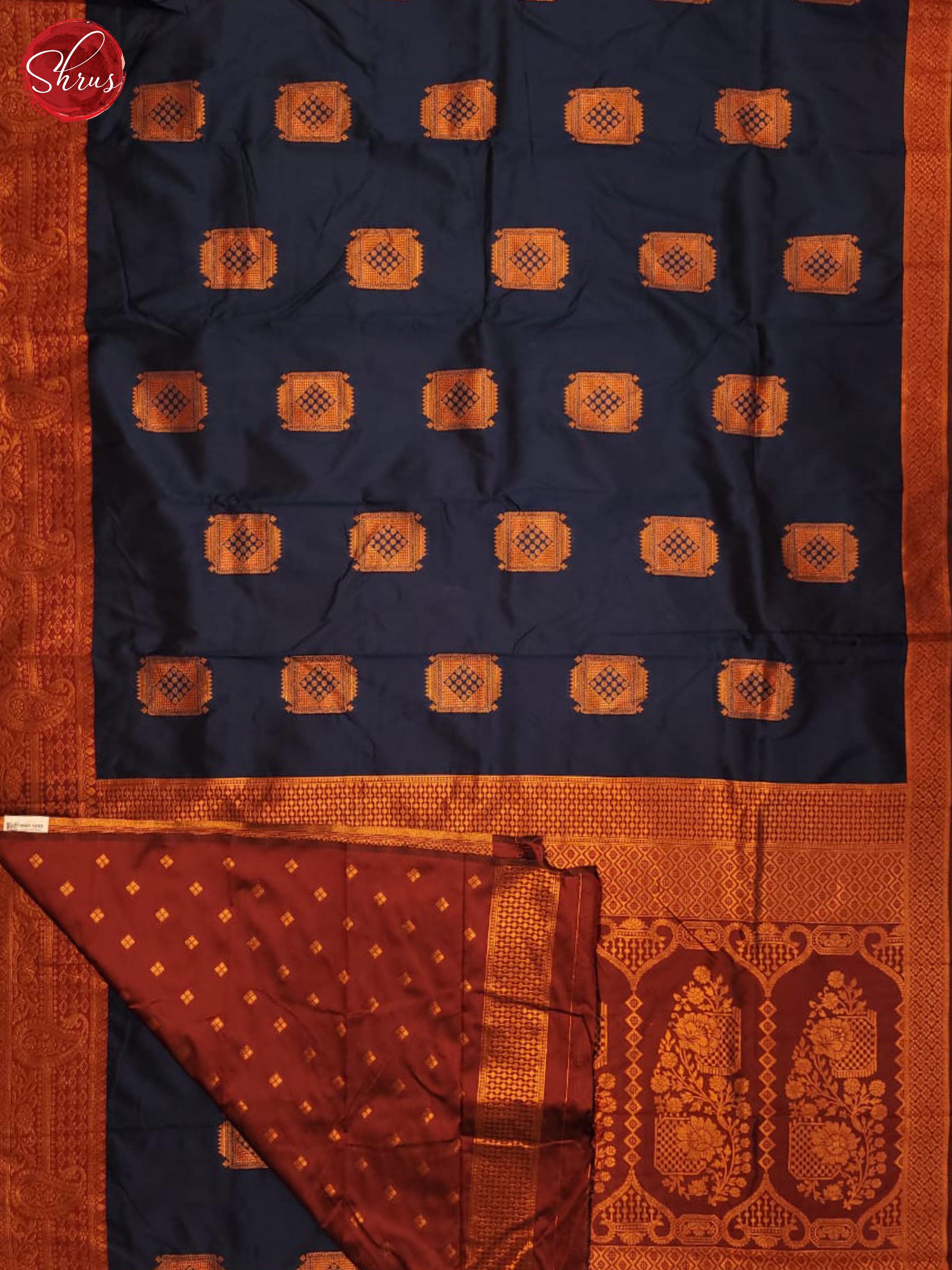 German Blue & Brown - Semi Softsilk Saree - Shop on ShrusEternity.com