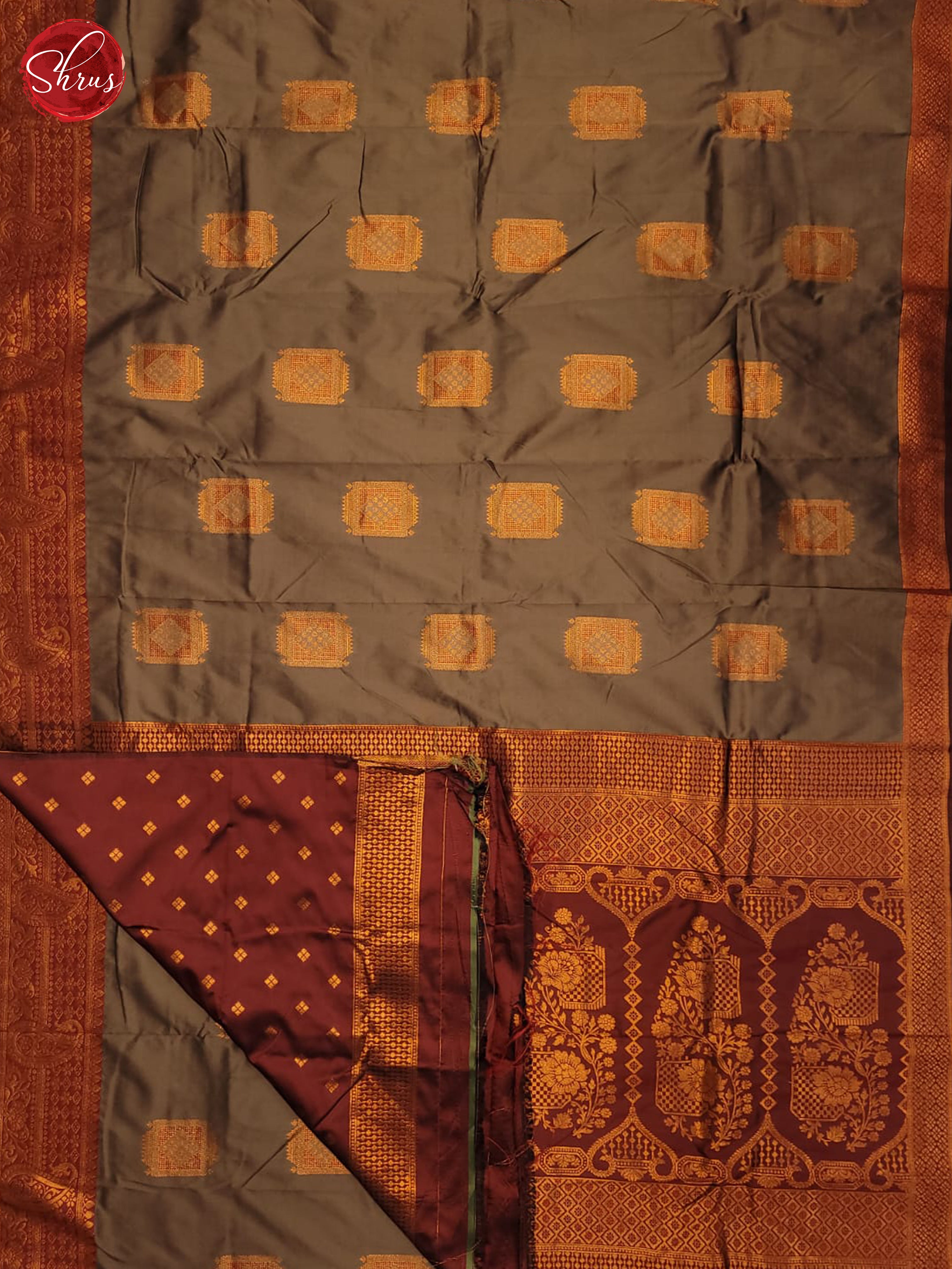 Grey & Maroon- Semi Soft silk Saree - Shop on ShrusEternity.com