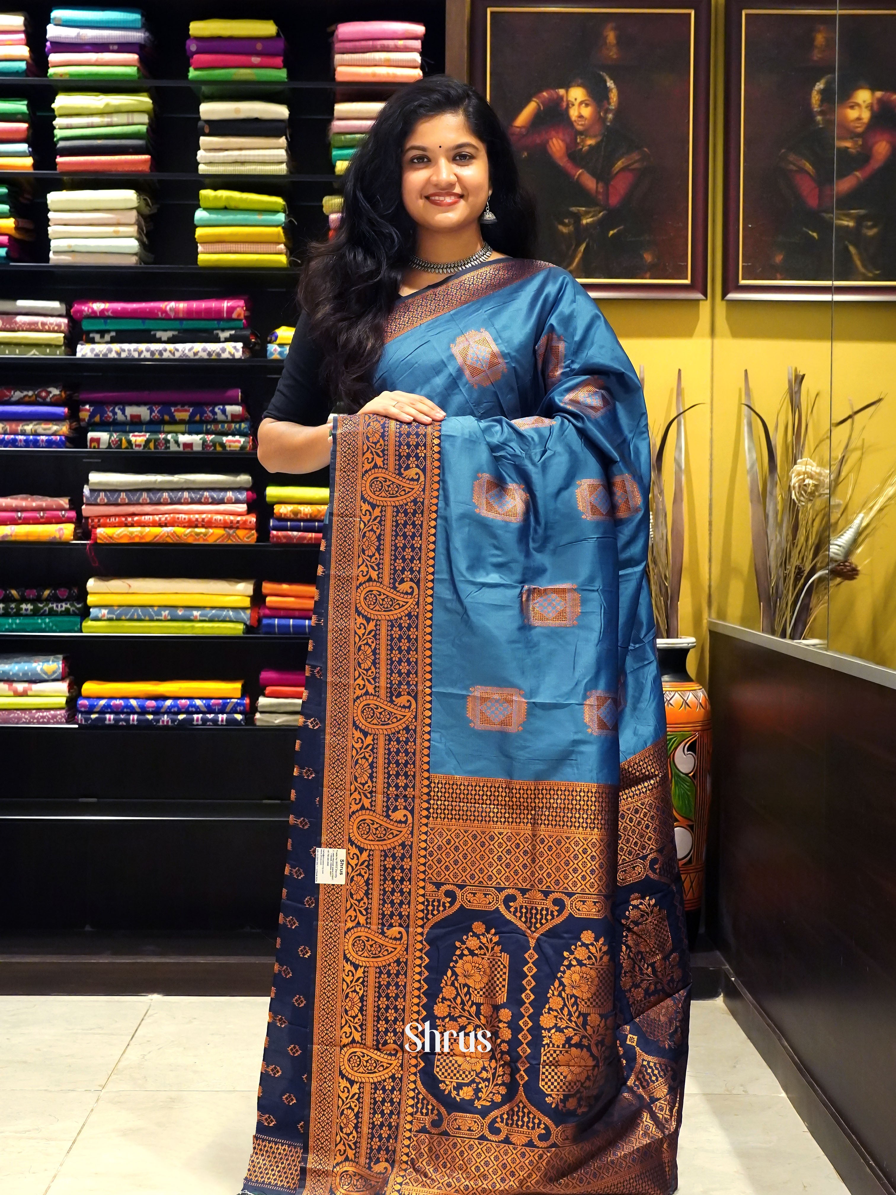 Blue & Navy Blue - Semi Softsilk Saree