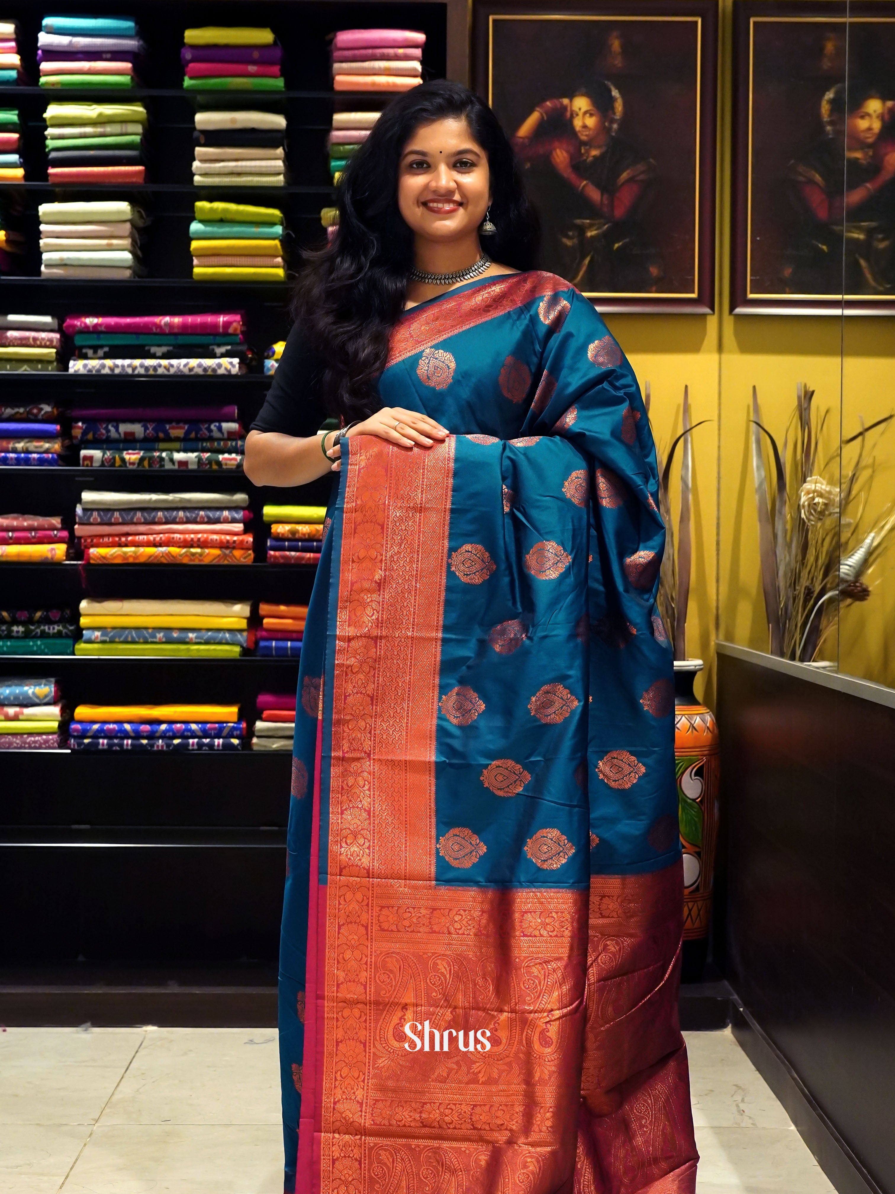 Green & Pink - Semi Softsilk Saree