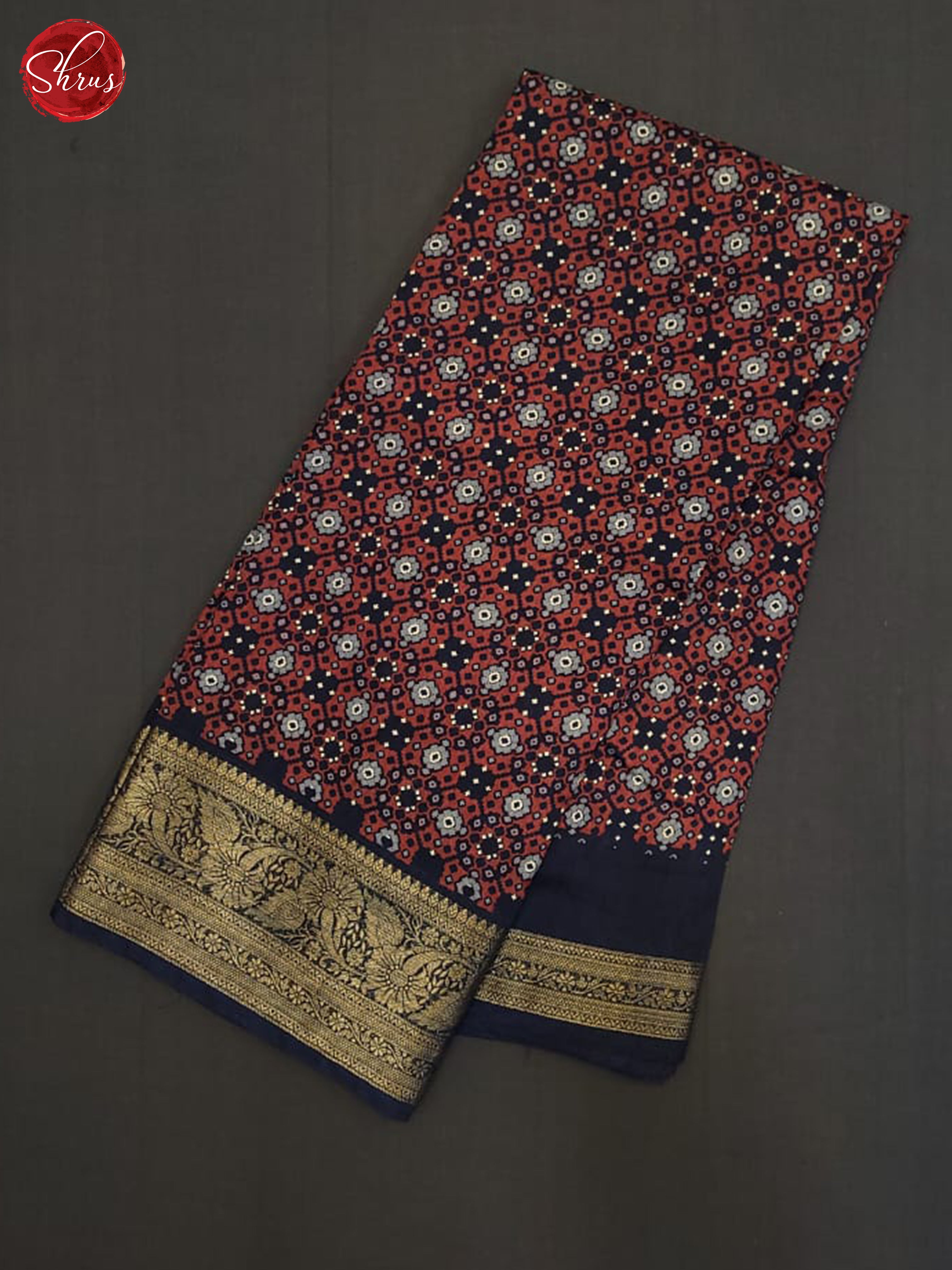 Red & Navy Blue - Semi Crepe Saree - Shop on ShrusEternity.com