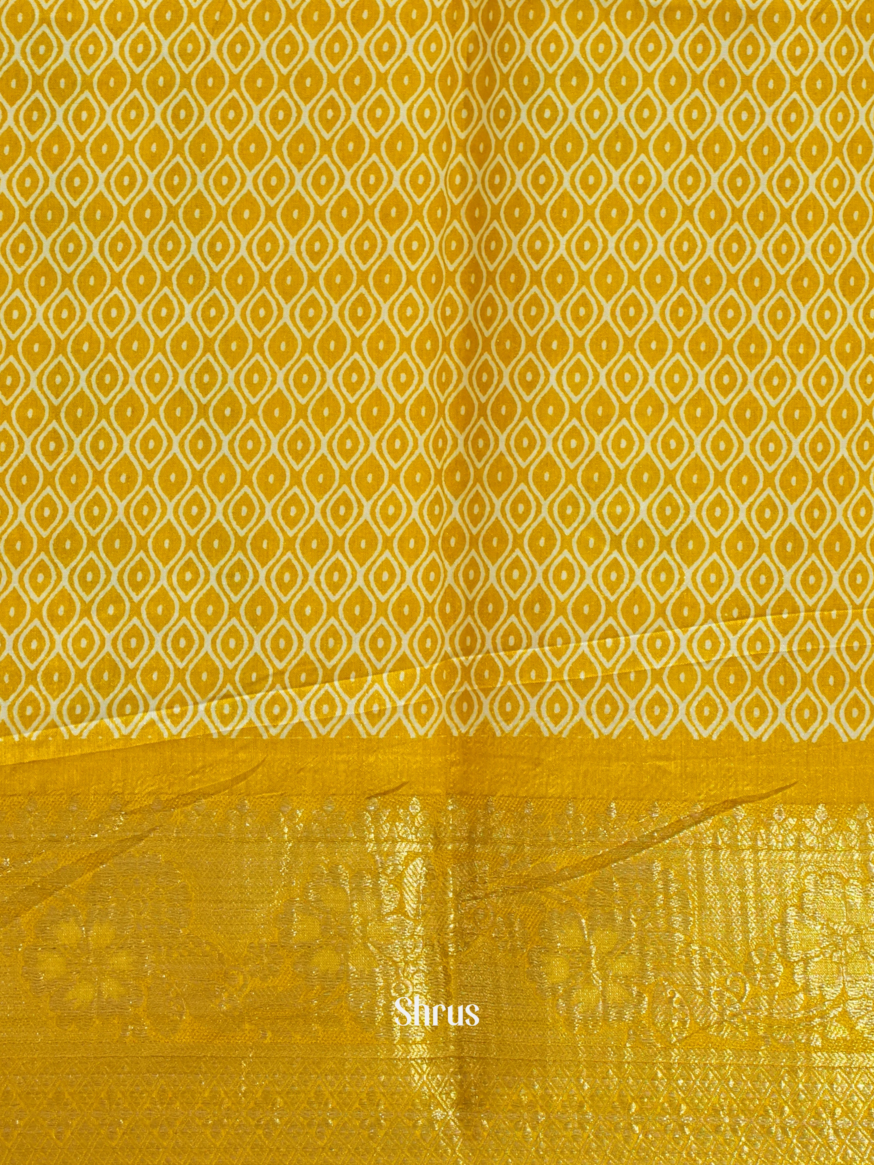 Yellow & Blue - Semi Crepe Saree