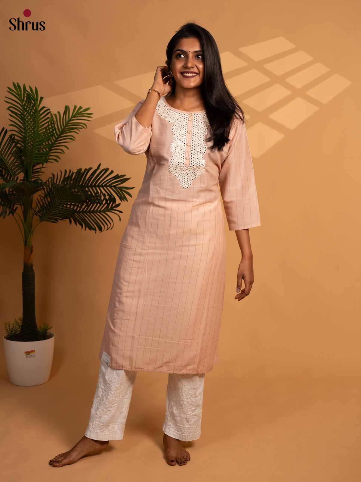 Pink - Embroidered Straight  Readymade Kurti