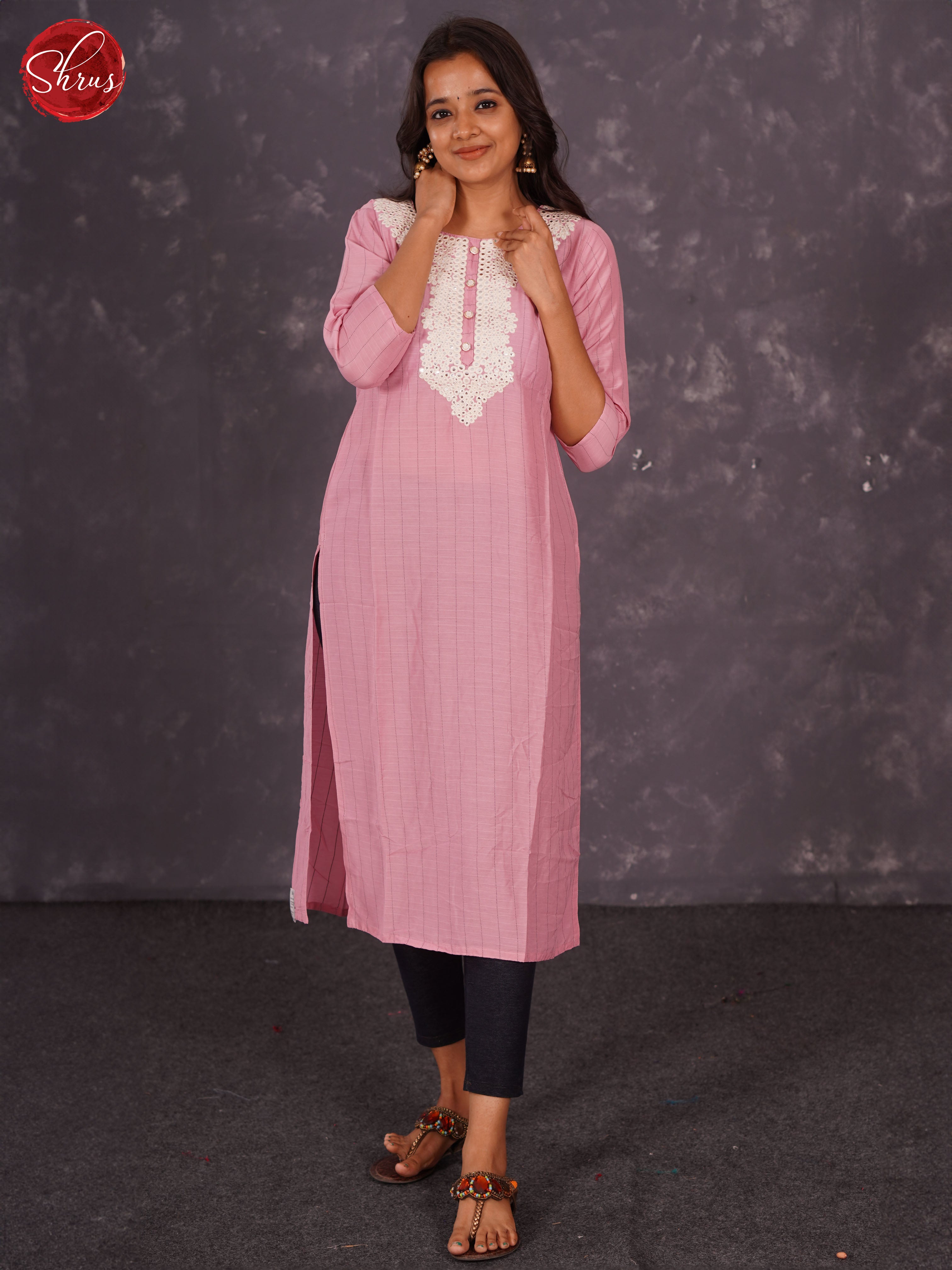 Pink  -Embroidered Straight  Readymade Kurti - Shop on ShrusEternity.com