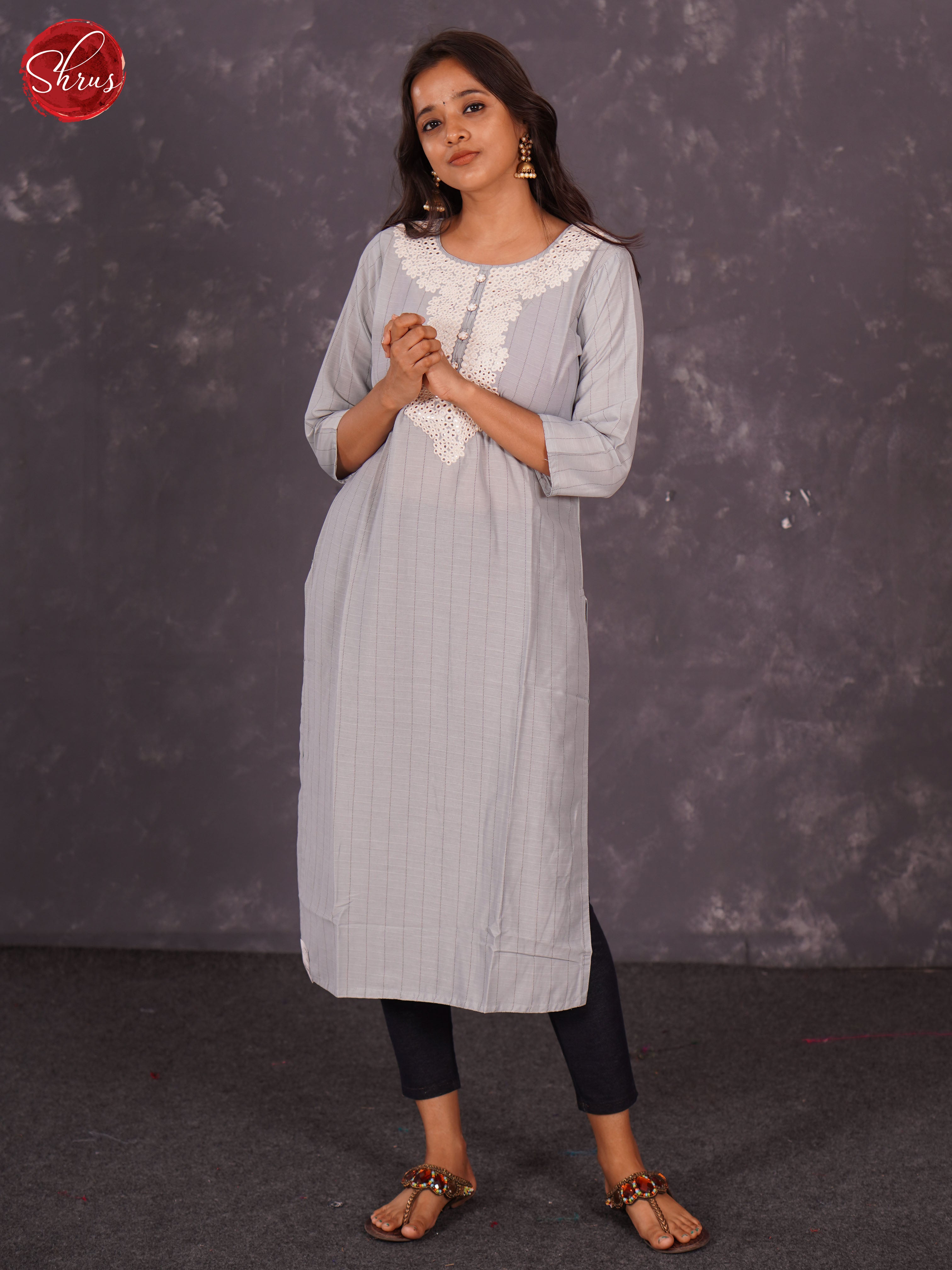 Grey - Embroidered Straight  Readymade Kurti - Shop on ShrusEternity.com