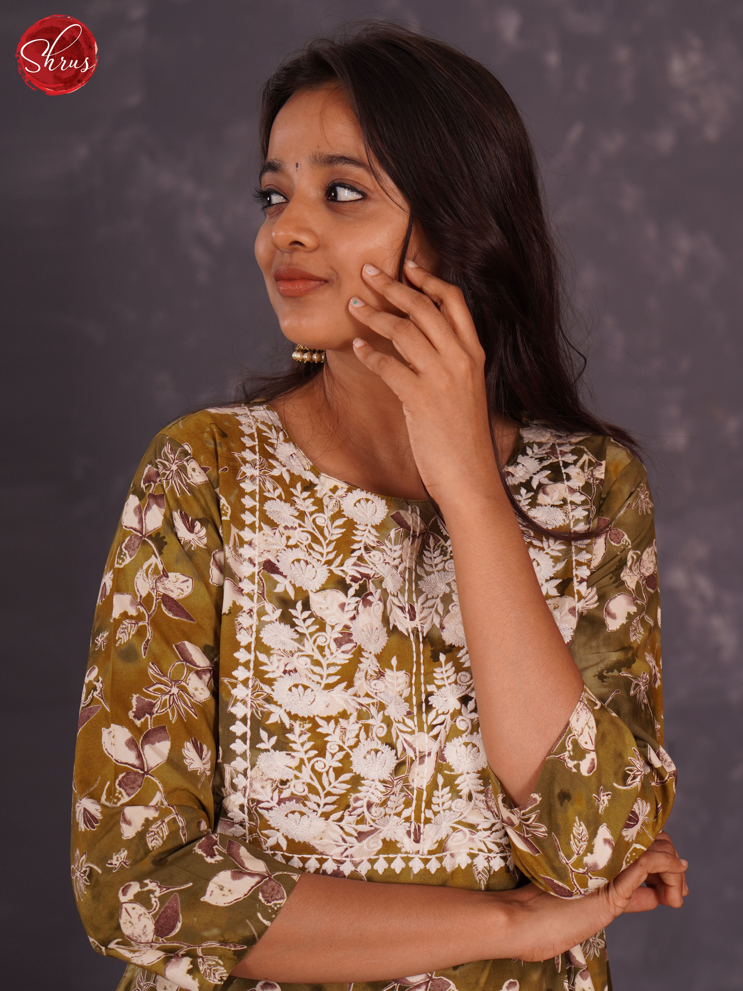 Green - Printed Rayon Straight Readymade Kurti with embroidery in the neck yoke - Shop on ShrusEternity.com
