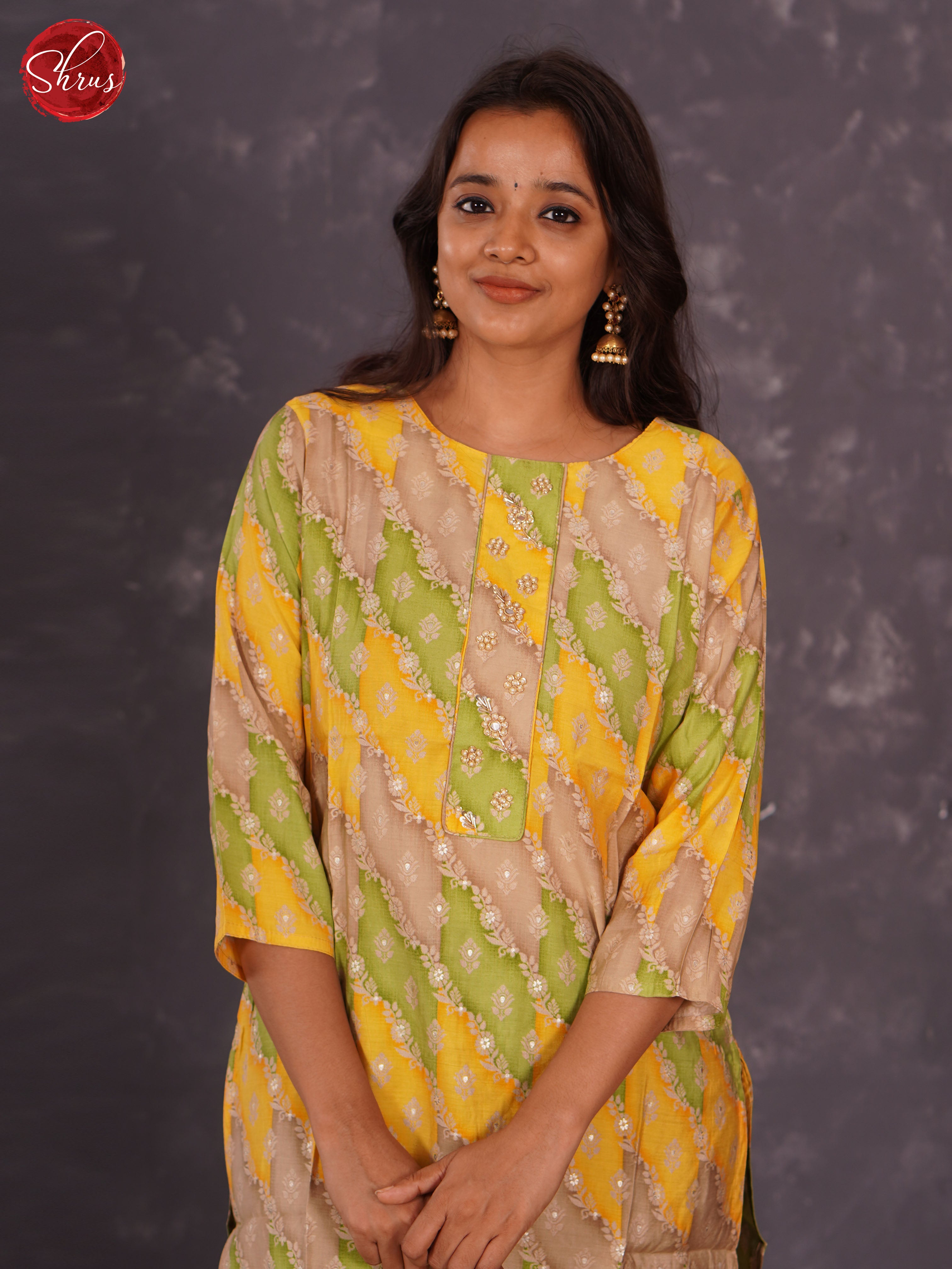 Yellow & Green - Printed Rayon Straight Readymade Kurti - Shop on ShrusEternity.com