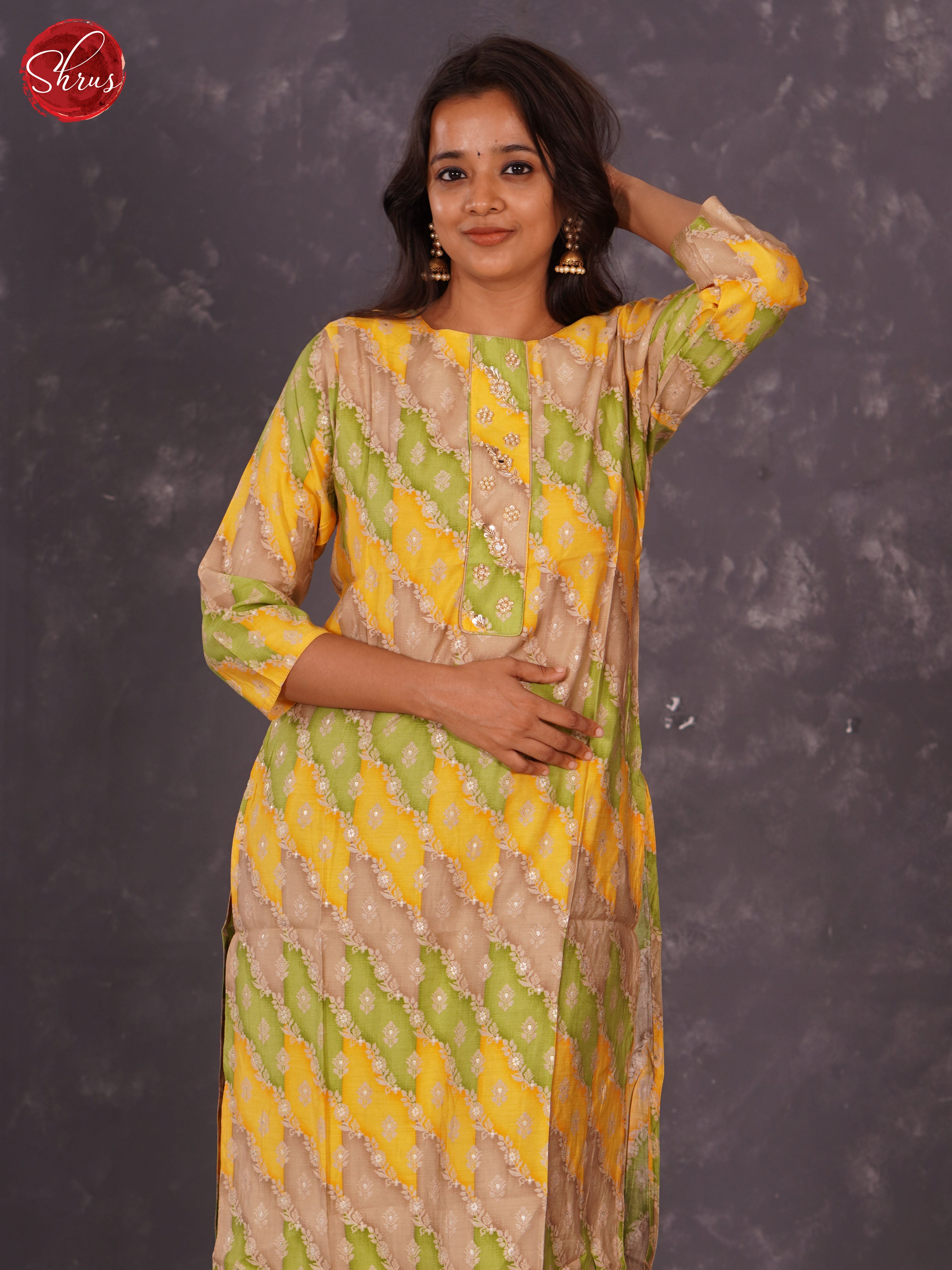 Yellow & Green - Printed Rayon Straight Readymade Kurti - Shop on ShrusEternity.com