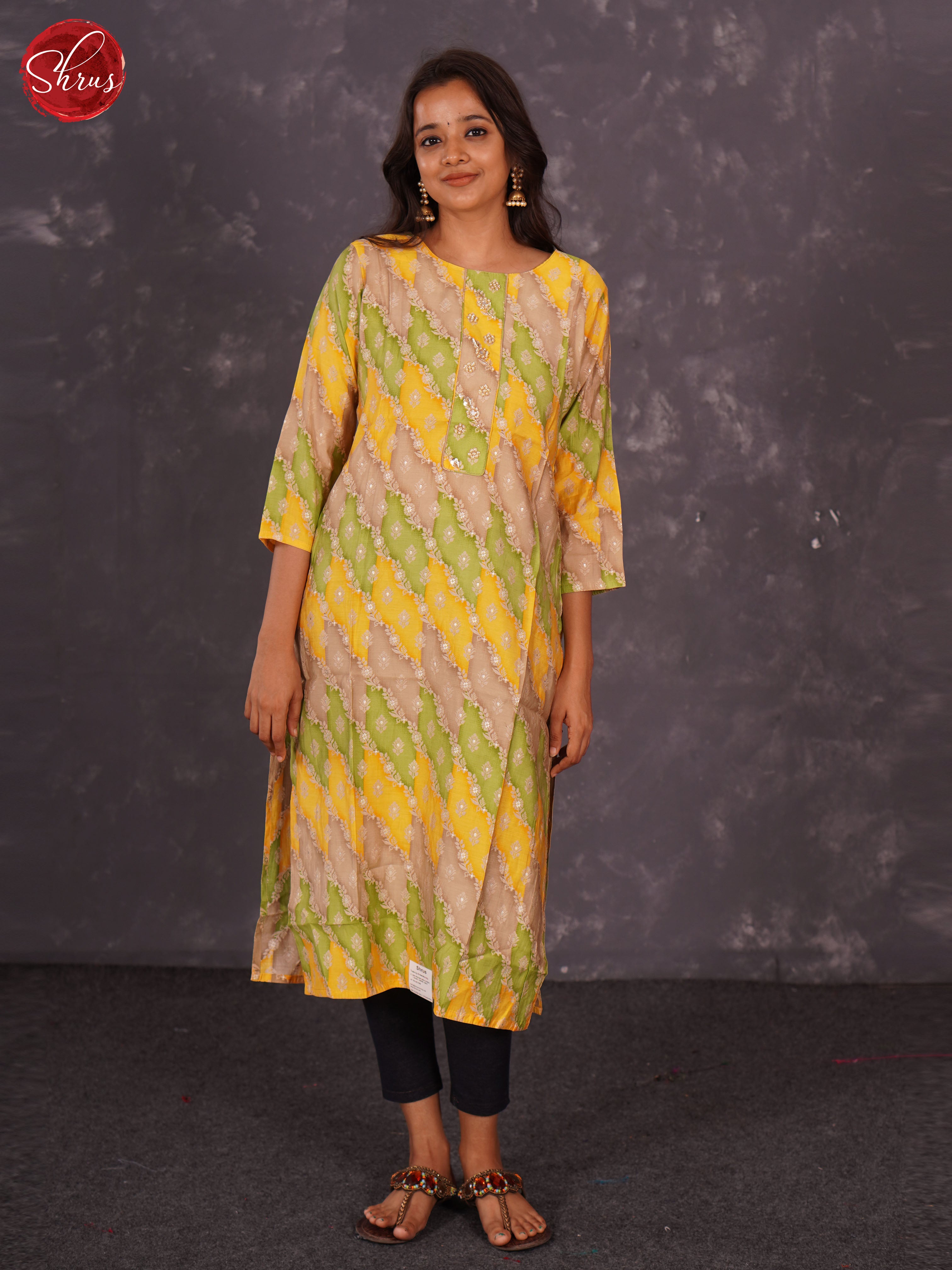 Yellow & Green - Printed Rayon Straight Readymade Kurti - Shop on ShrusEternity.com