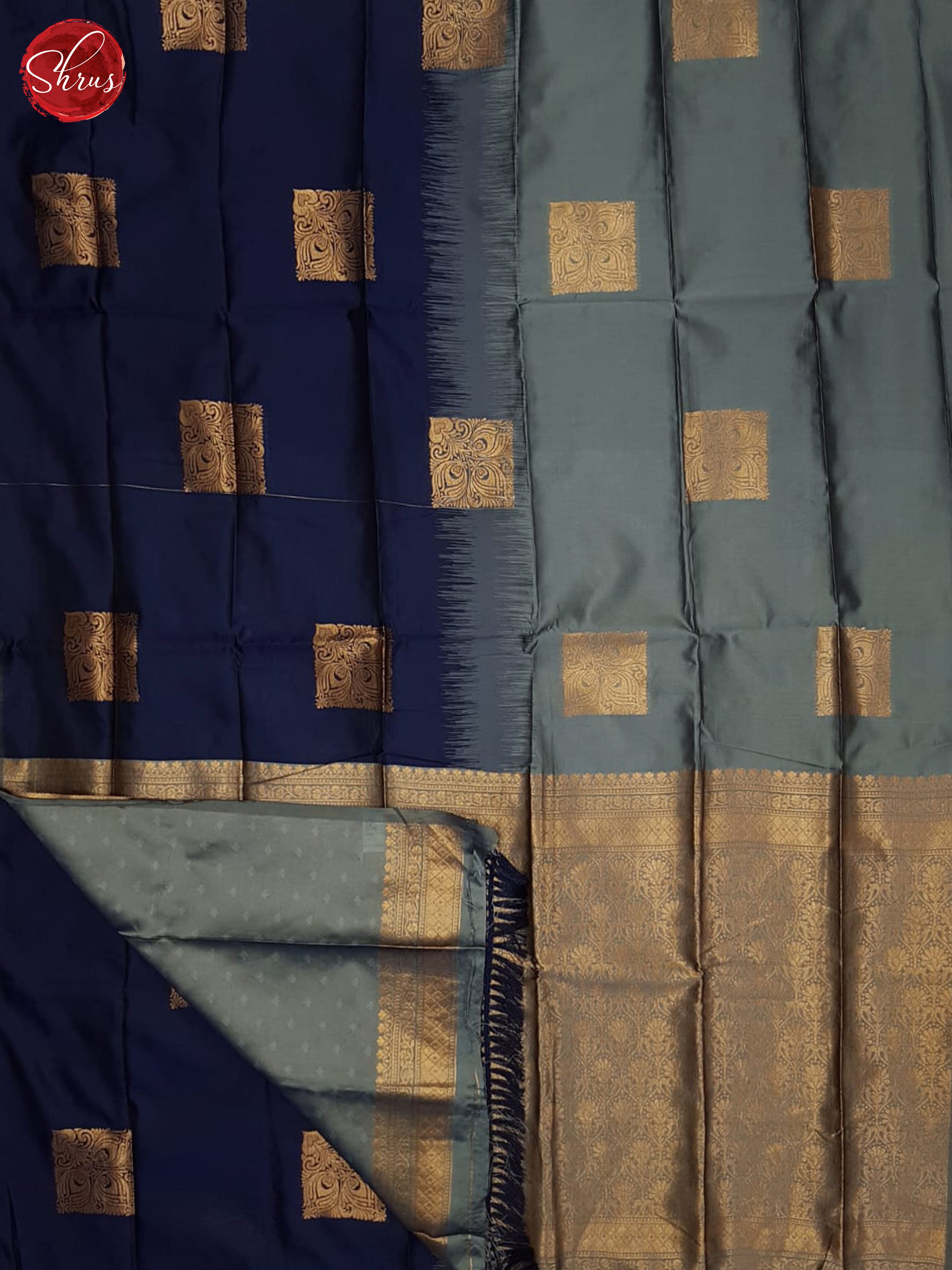 Grey And Blue-Semi soft silk saree - Shop on ShrusEternity.com