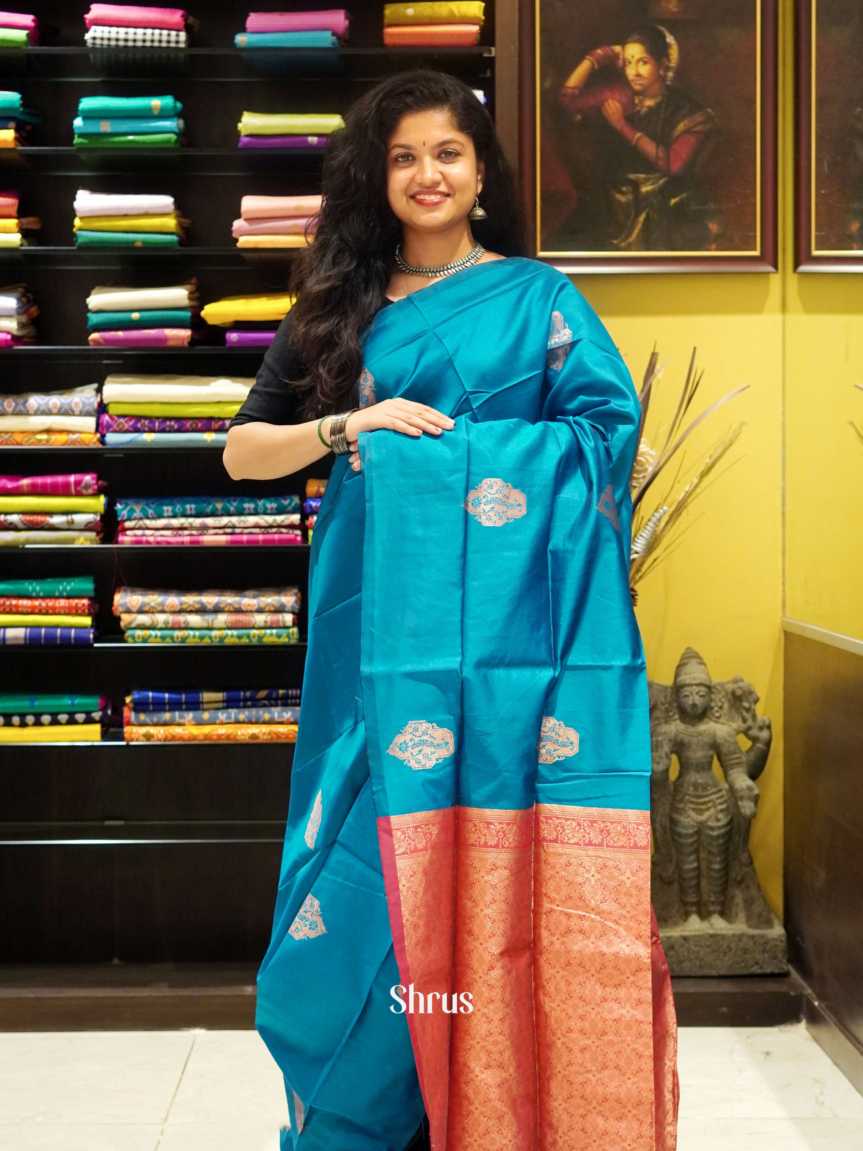 Blue And Pink-Semi soft silk saree