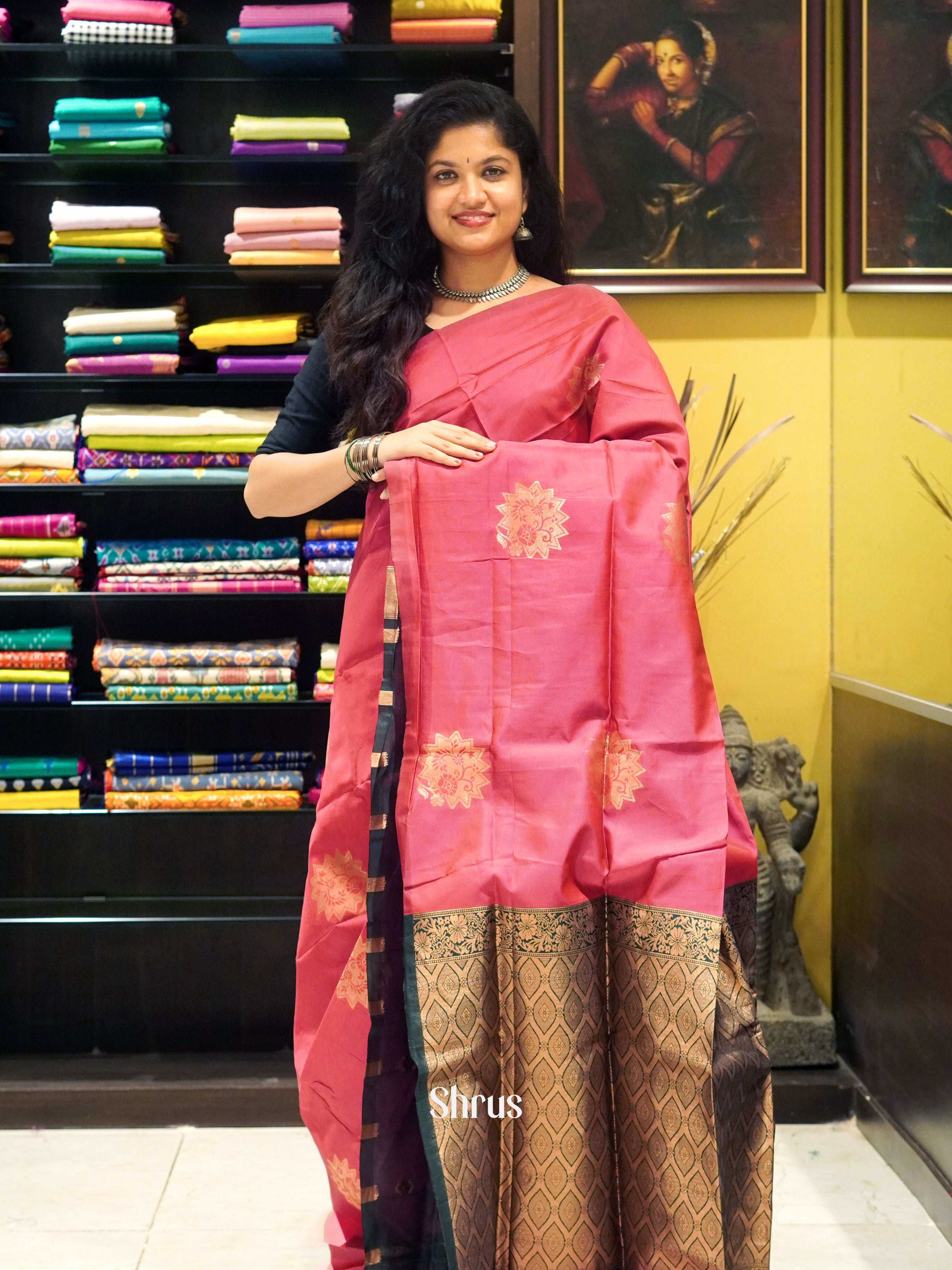 Pink And Green- Semi Soft Silk Saree