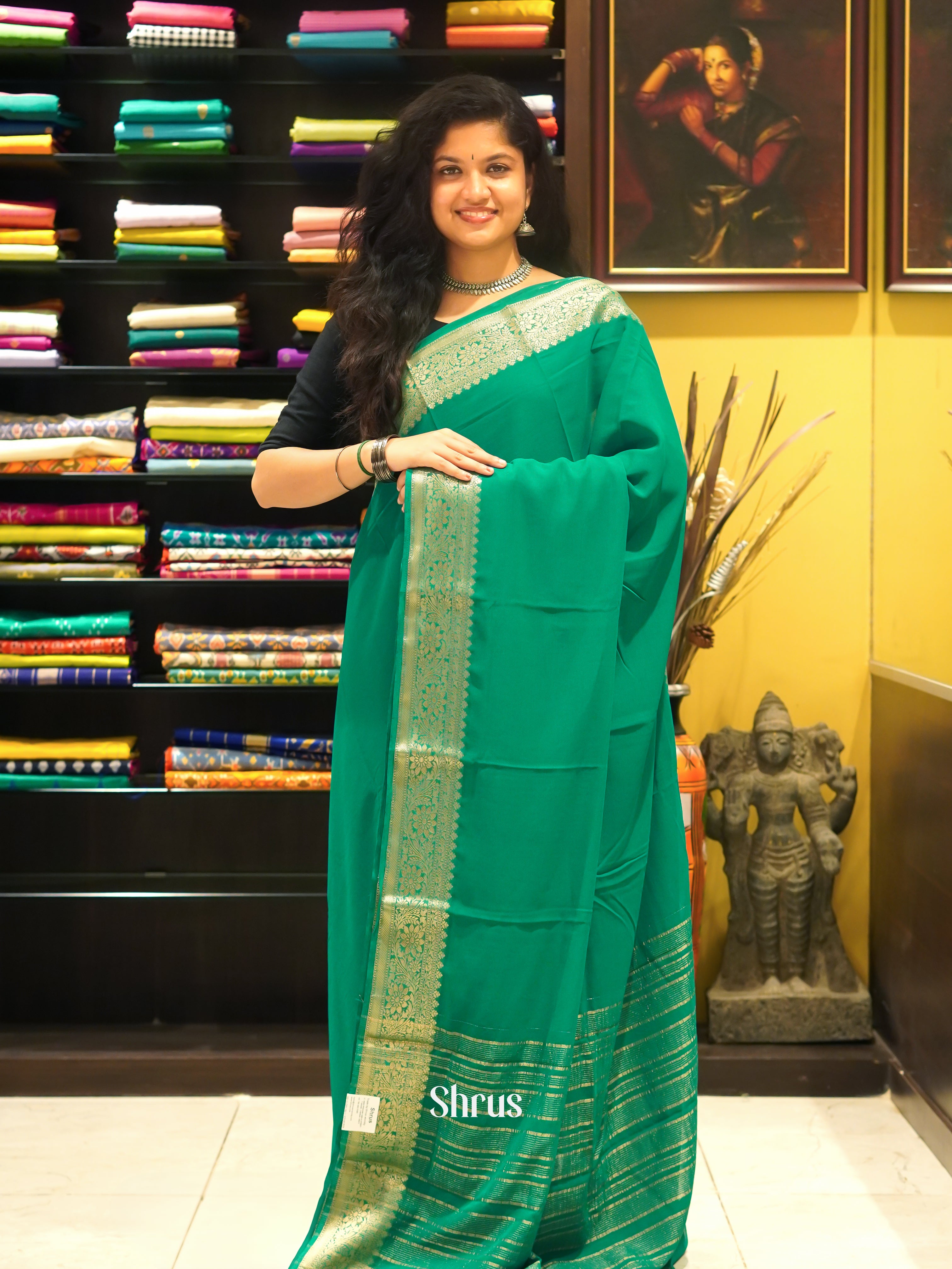 Green(Single Tone) - Semi Georgette Saree