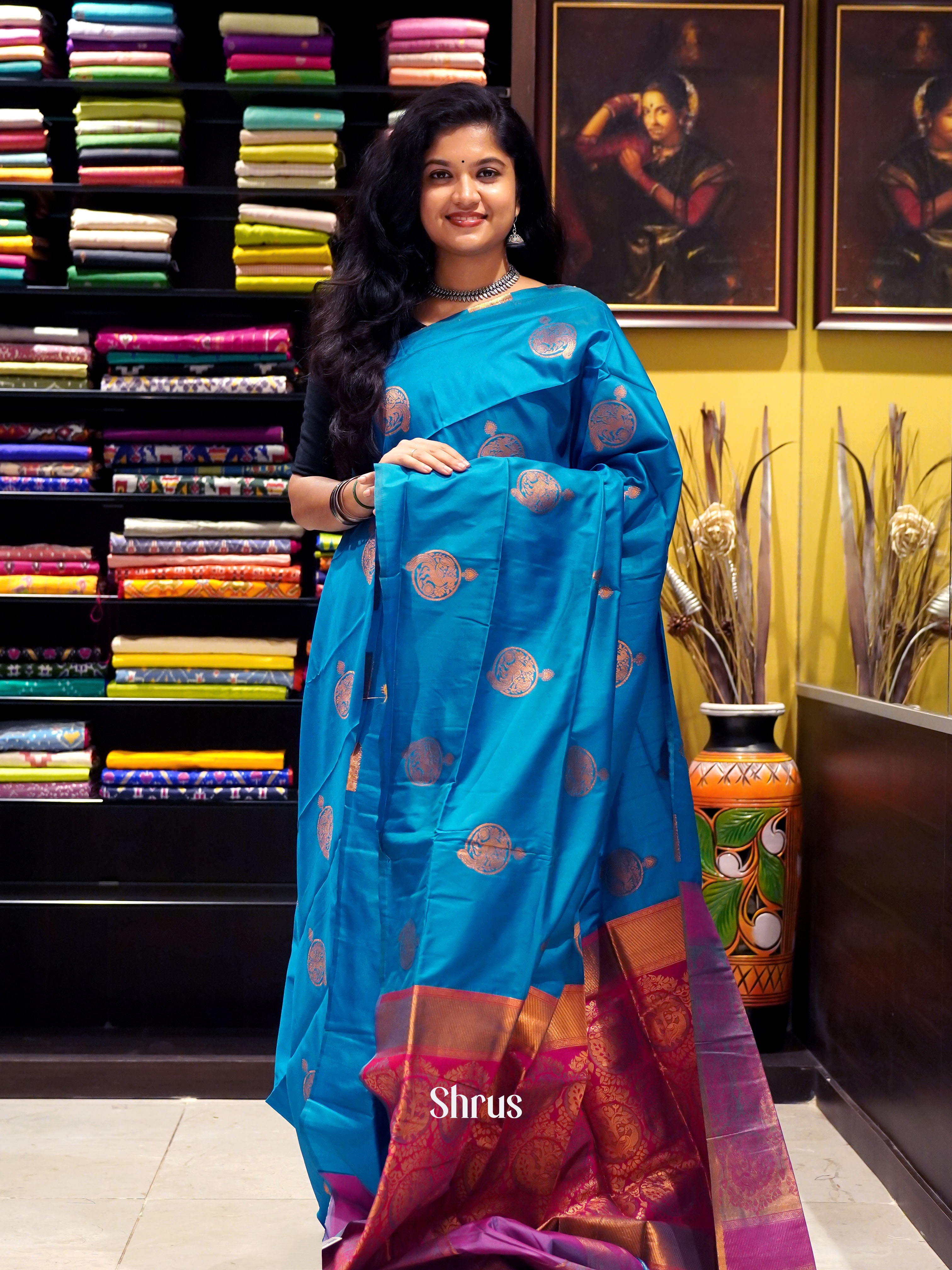 Blue & Pink - Semi Soft Silk Saree