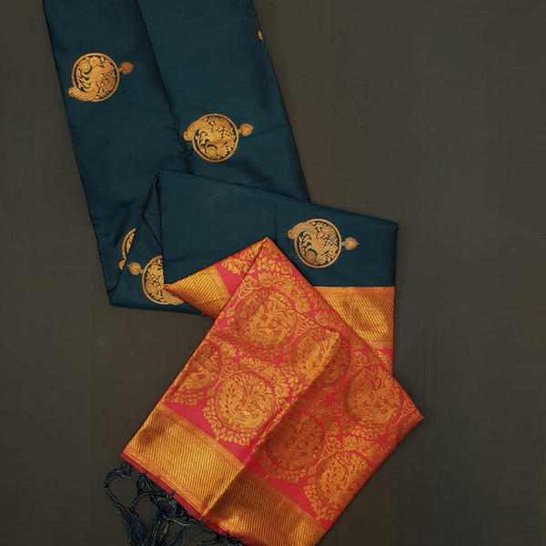 Buy Women Peacock Green Bordered Silk Saree With Contrast Blouse - Feed  Luxe Saree - Indya