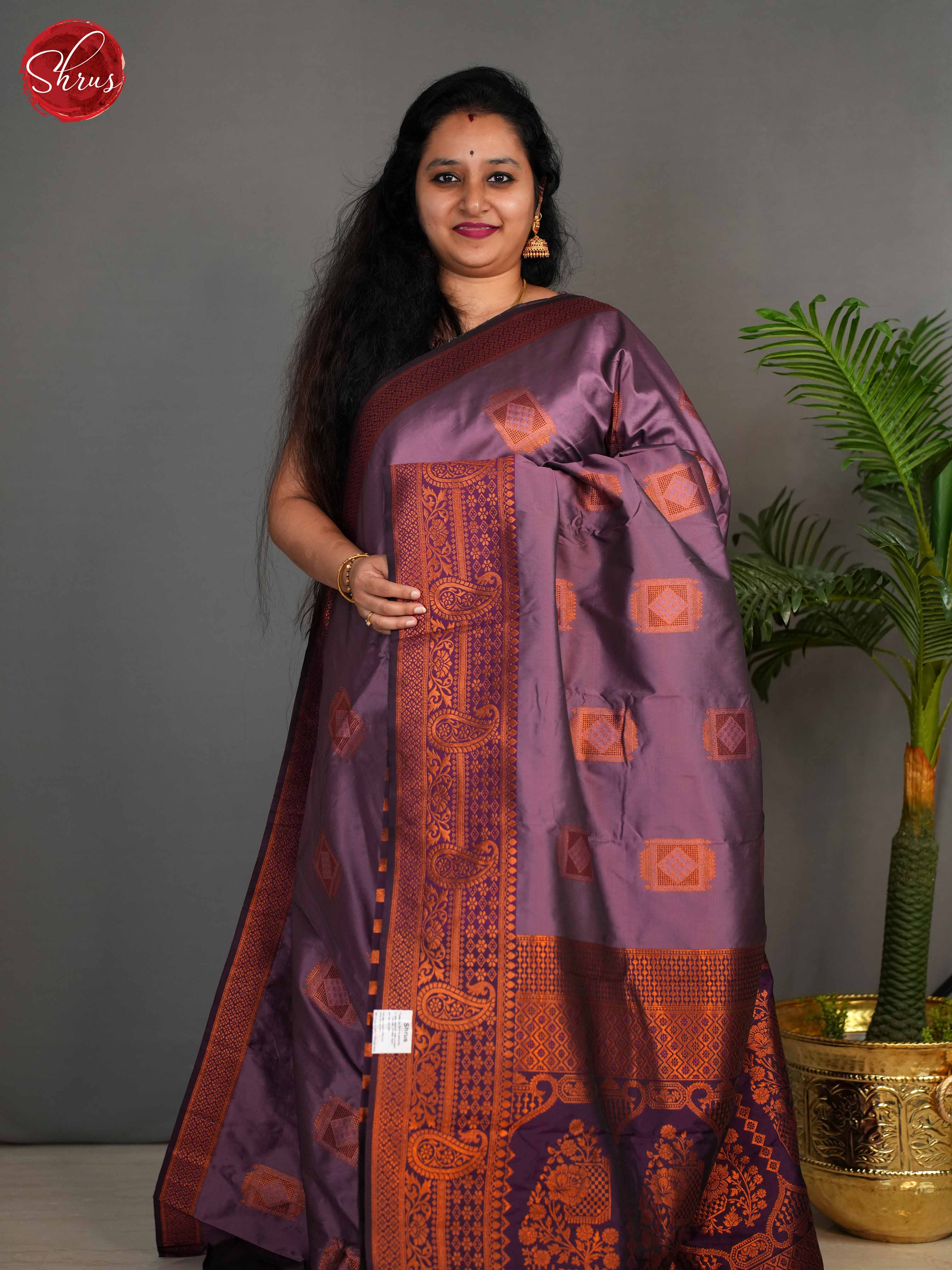 Lavender & wine - Semi kanchipuram Saree - Shop on ShrusEternity.com
