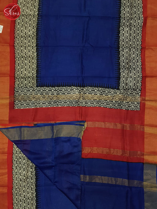 Blue & Red - Moonga Silk Saree - Shop on ShrusEternity.com