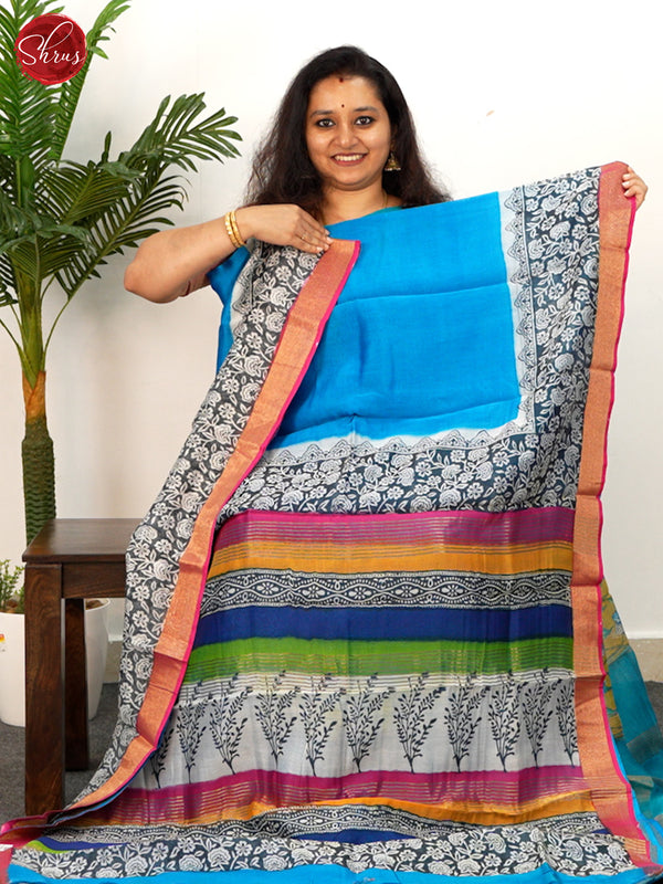 Blue & Pink  - Moonga Silk Saree - Shop on ShrusEternity.com