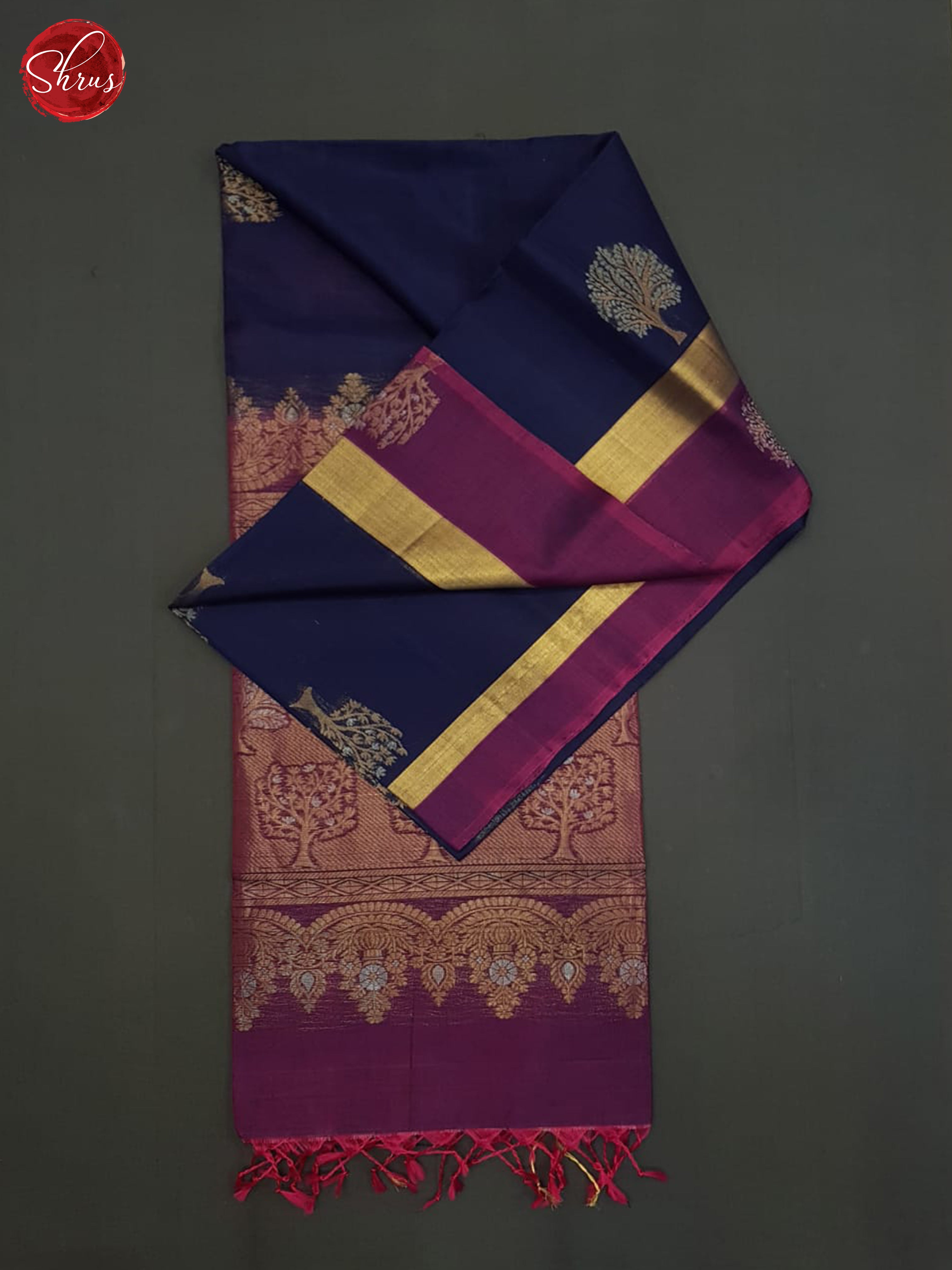 Blue And Wine- Silk Cotton Saree - Shop on ShrusEternity.com