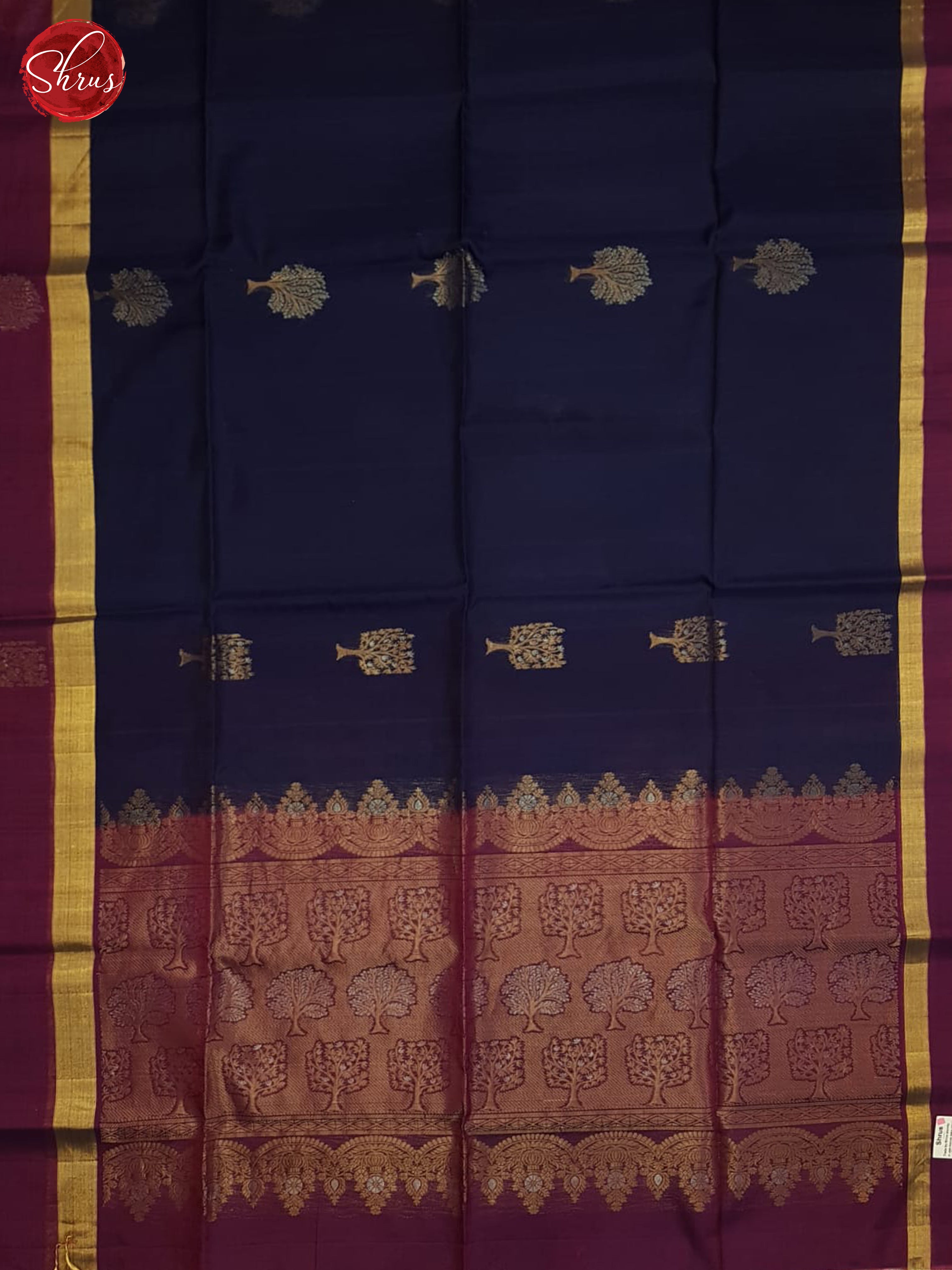 Blue And Wine- Silk Cotton Saree - Shop on ShrusEternity.com