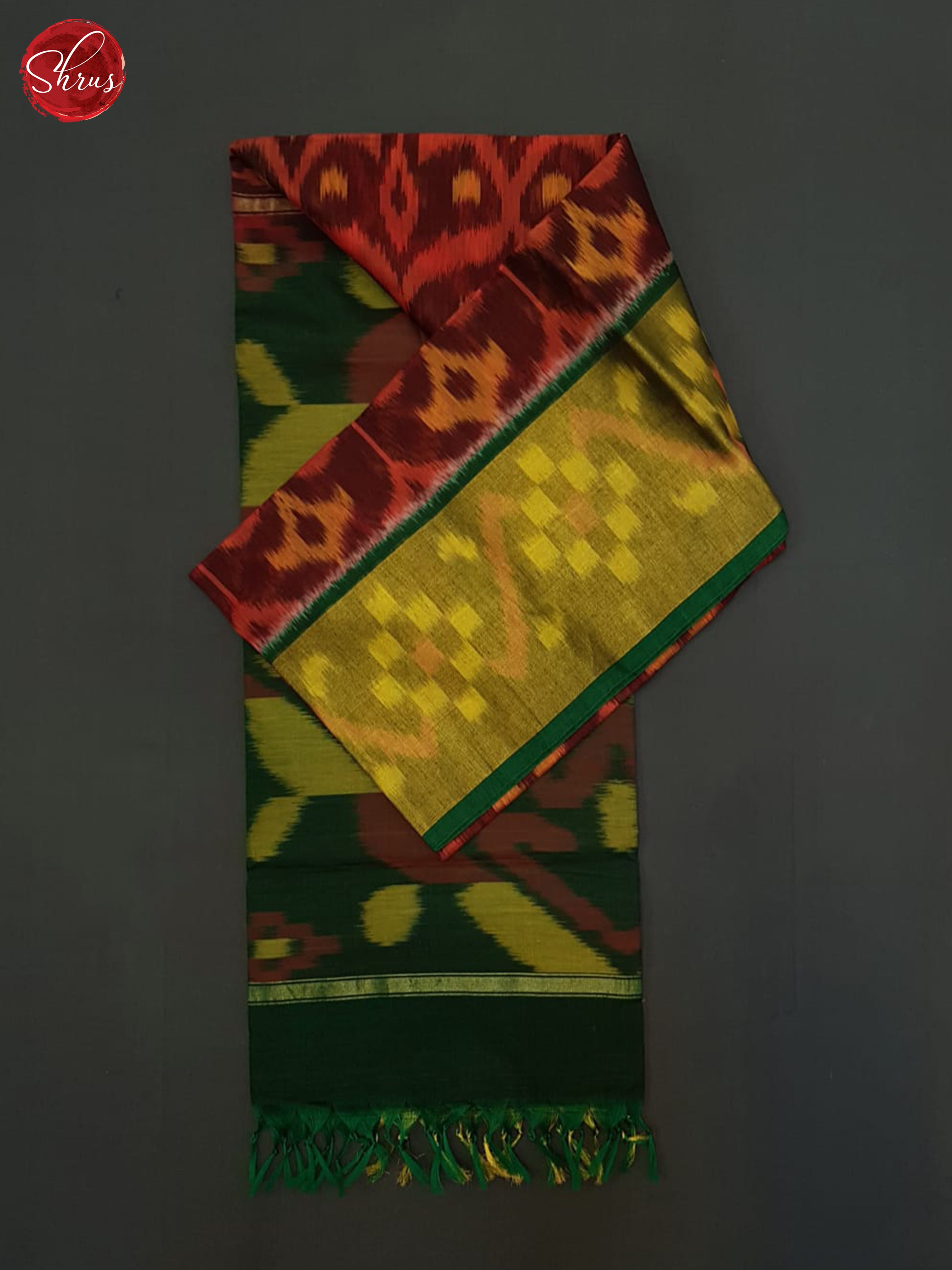 Arraku Marron And Green-Pochampally Silk Cotton Saree - Shop on ShrusEternity.com