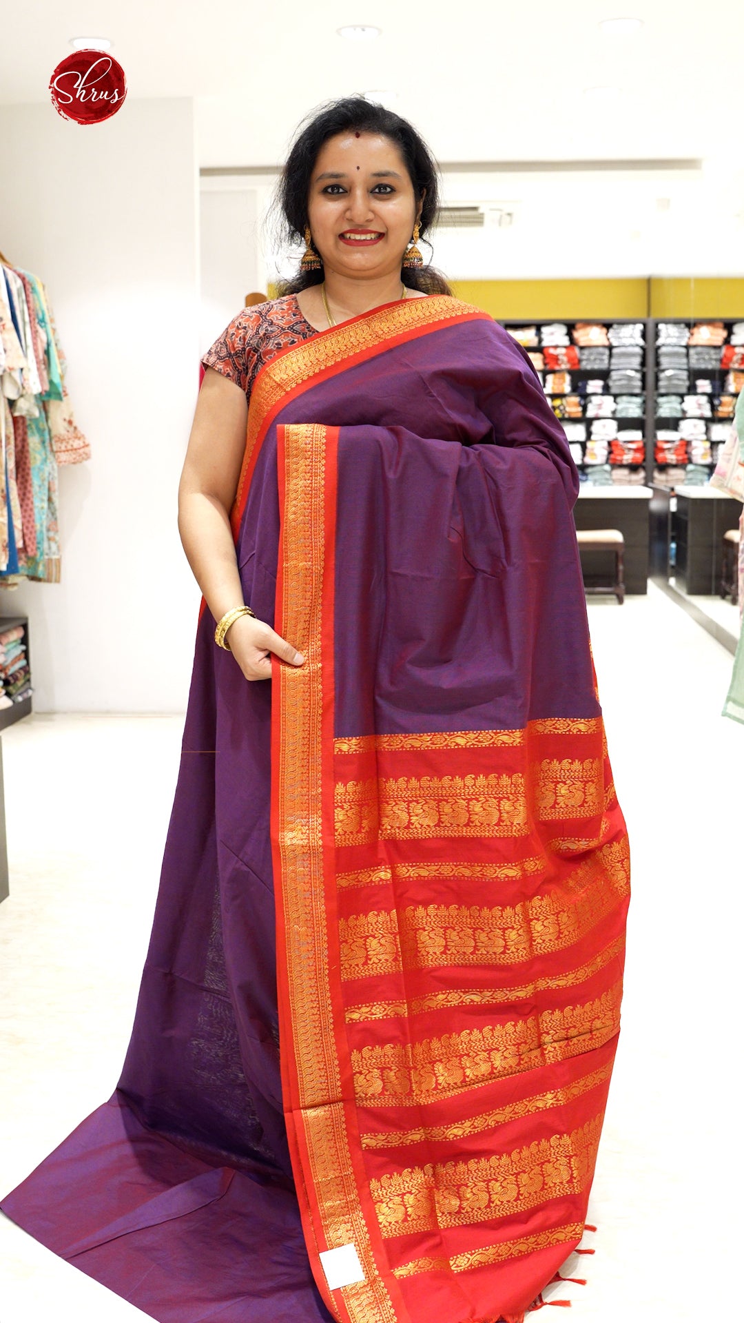 Wine & Red - Kalyani Cotton Saree - Shop on ShrusEternity.com