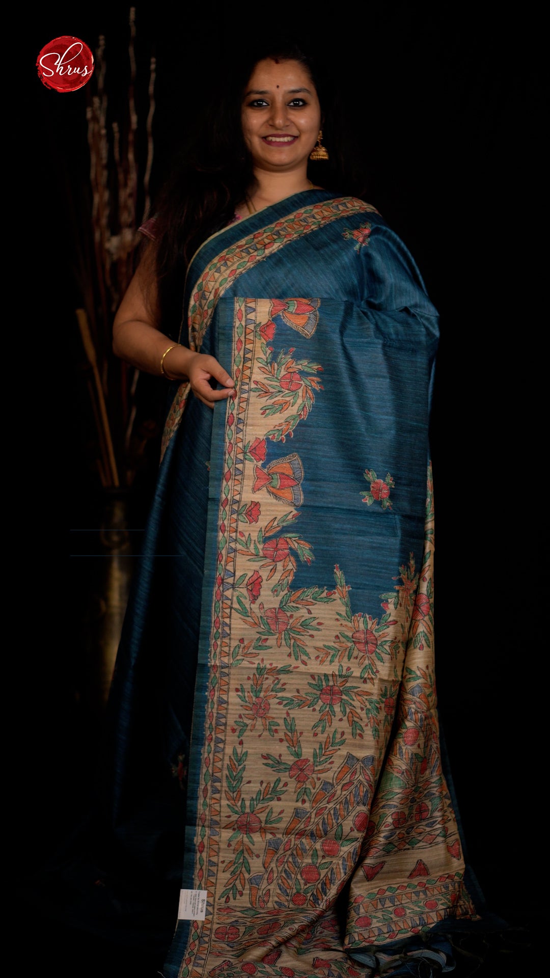 Blue & Beige - Semi Gicha Saree - Shop on ShrusEternity.com