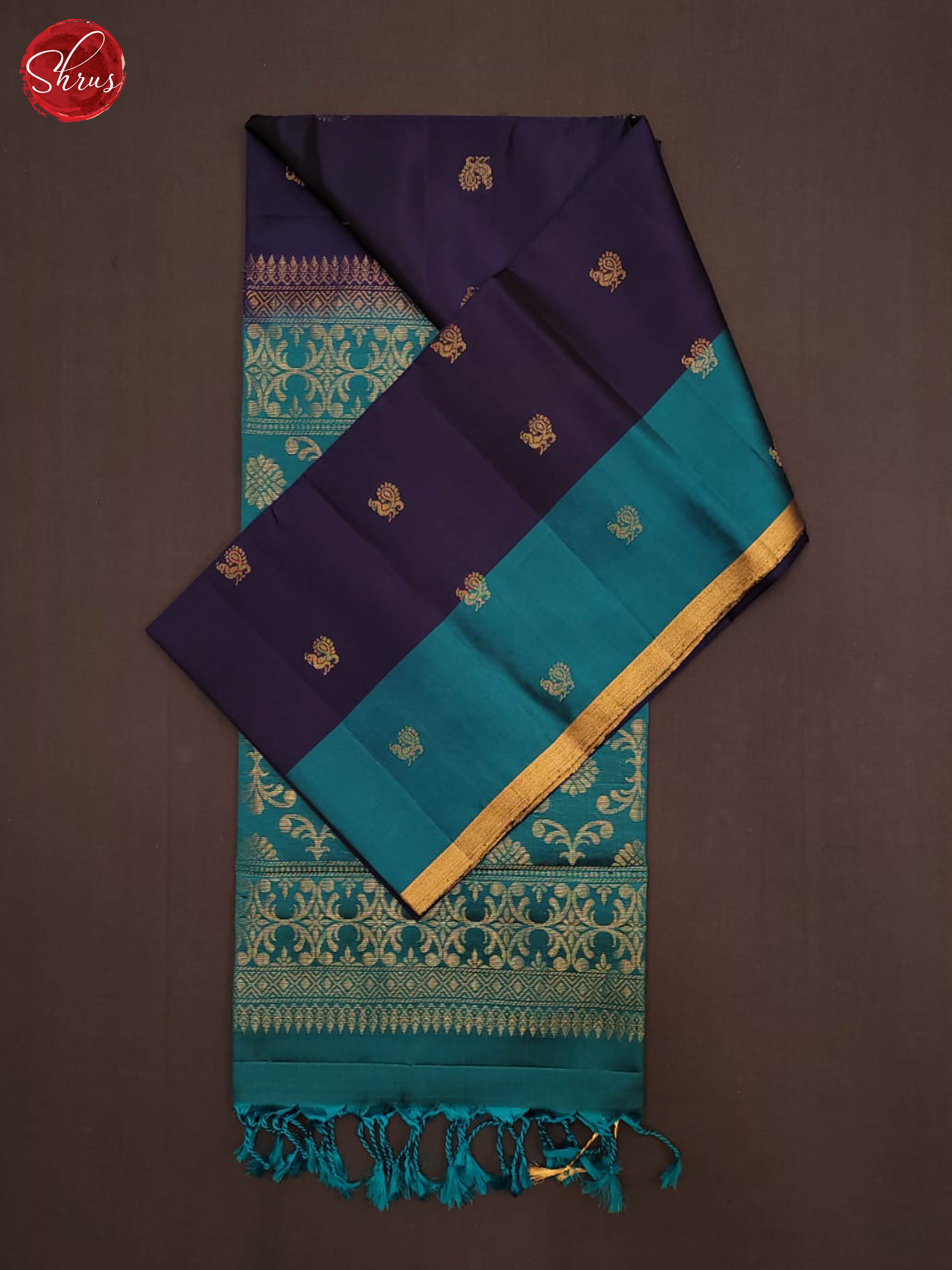 Navy Blue & Blue - Soft Silk Saree - Shop on ShrusEternity.com