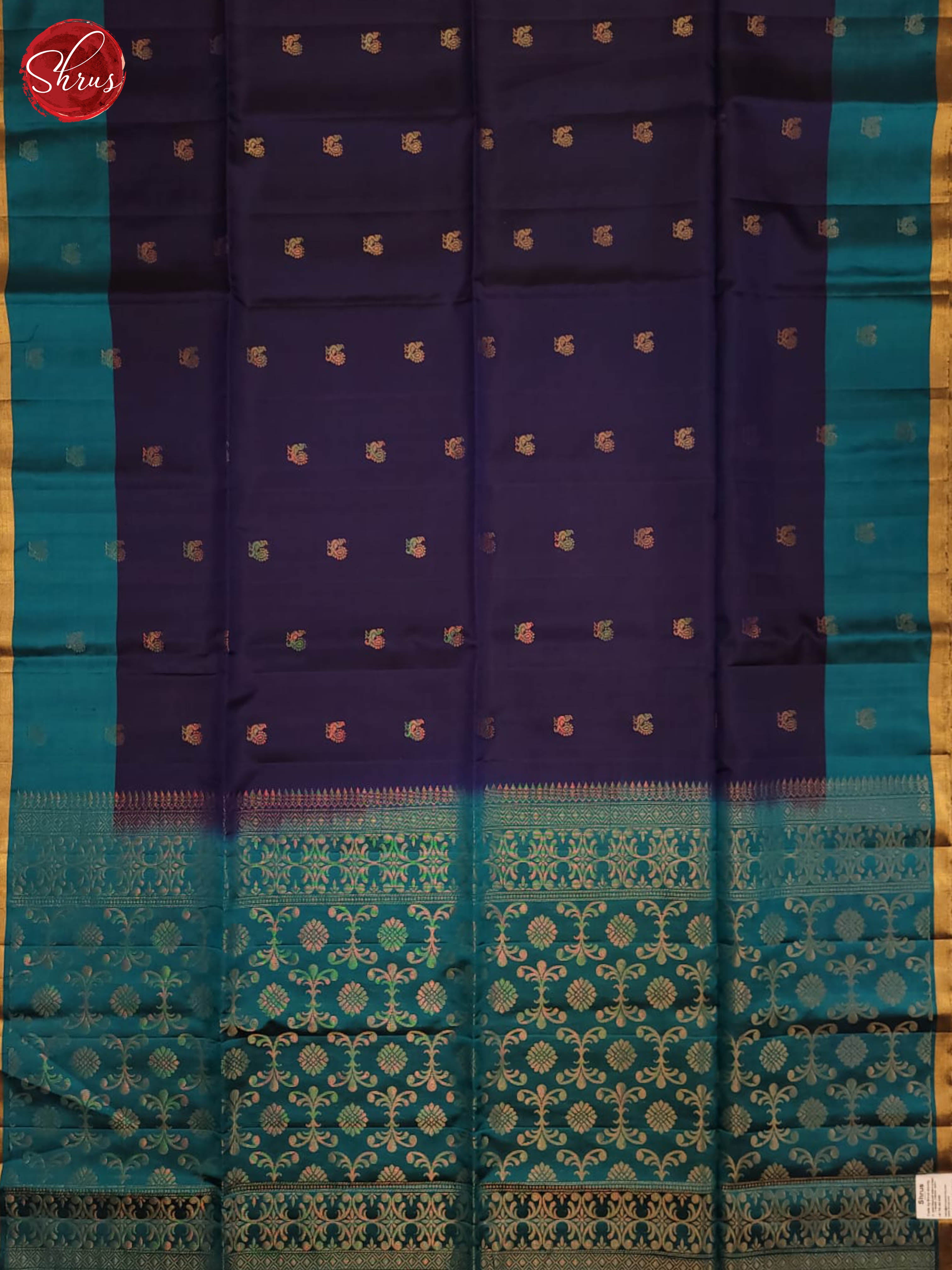 Navy Blue & Blue - Soft Silk Saree - Shop on ShrusEternity.com