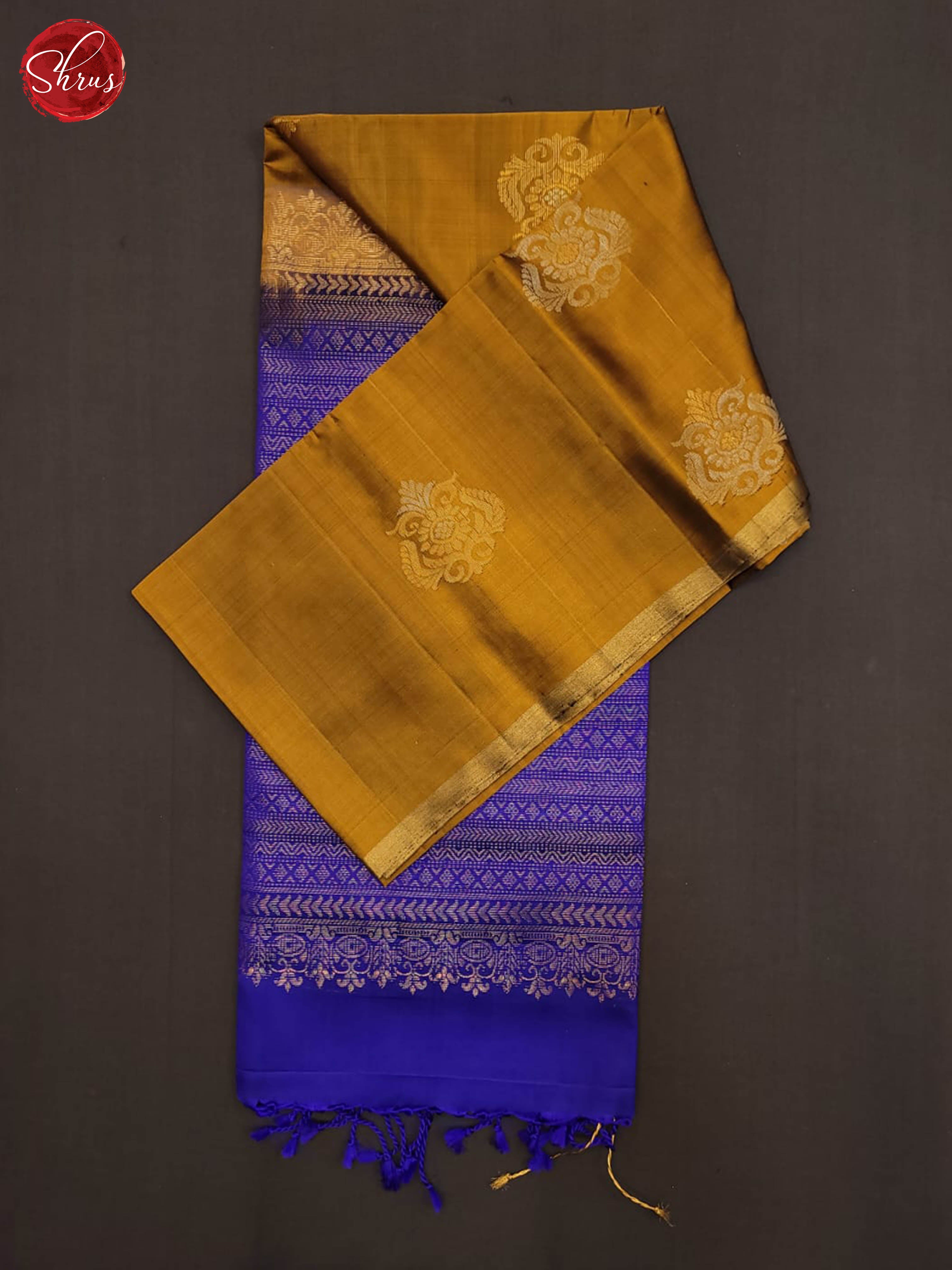 mustard & blue- Soft Silk Saree - Shop on ShrusEternity.com