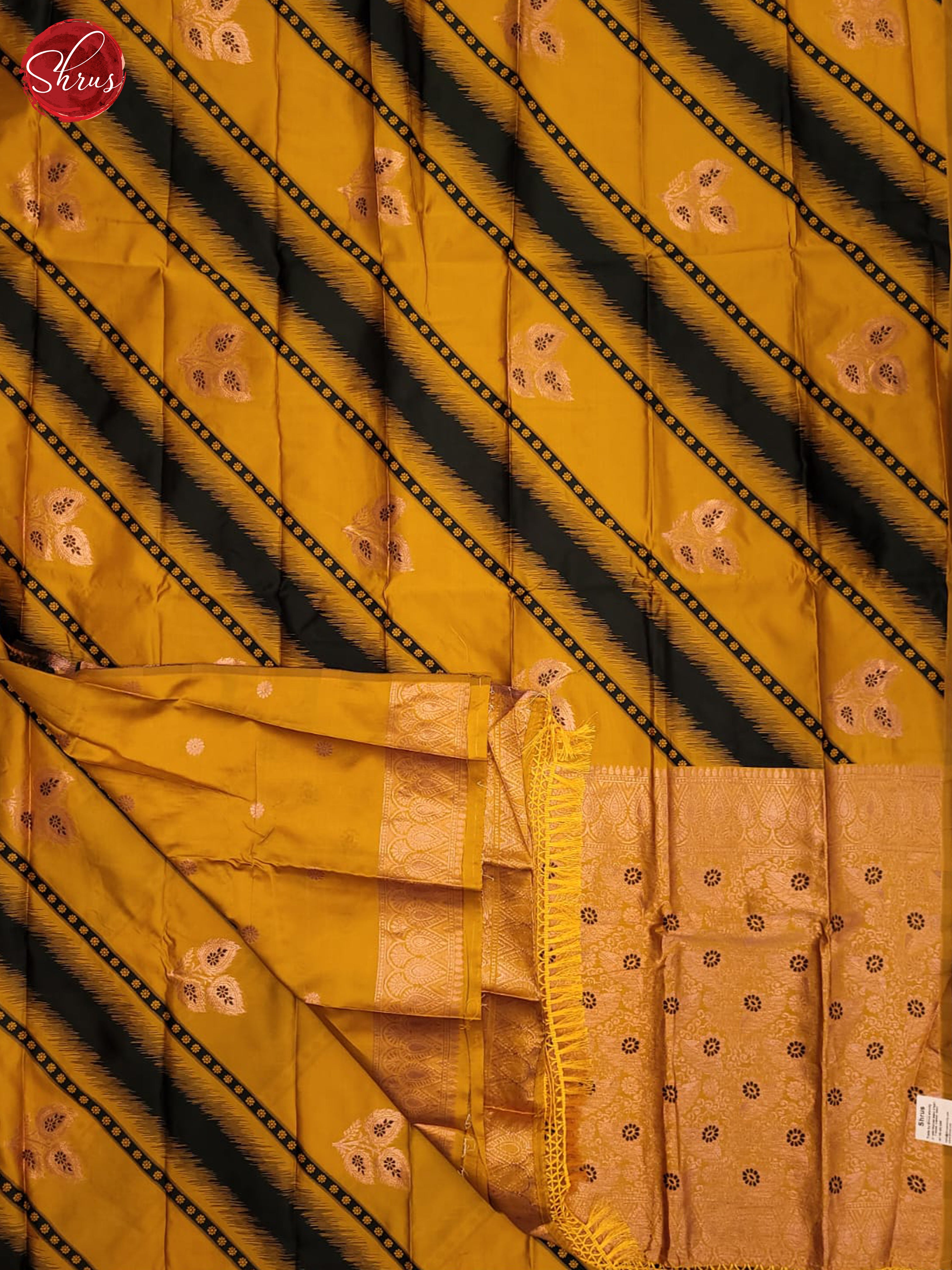 Mustard & Black - Semi Softsilk Saree - Shop on ShrusEternity.com