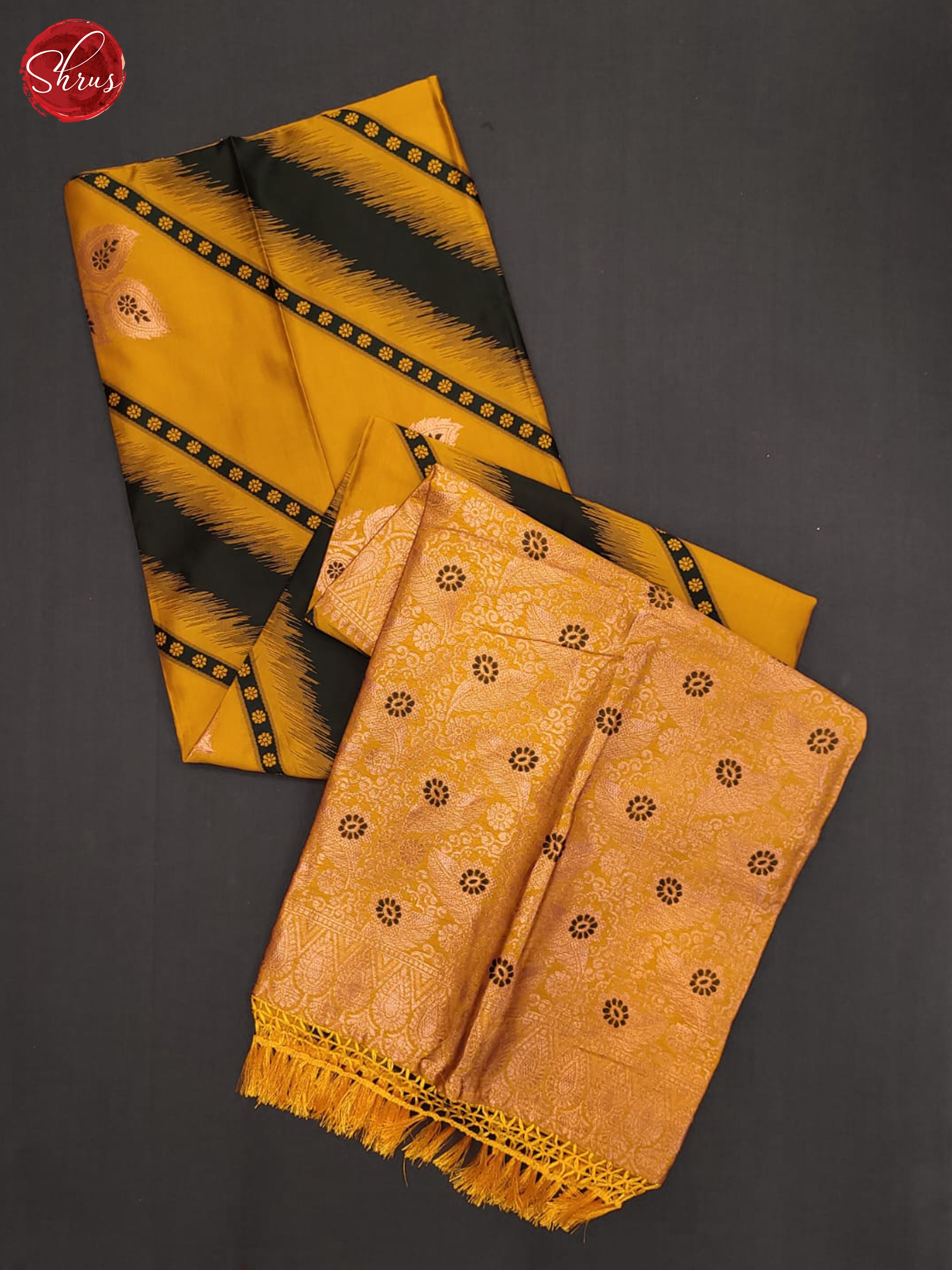 Mustard & Black - Semi Softsilk Saree - Shop on ShrusEternity.com