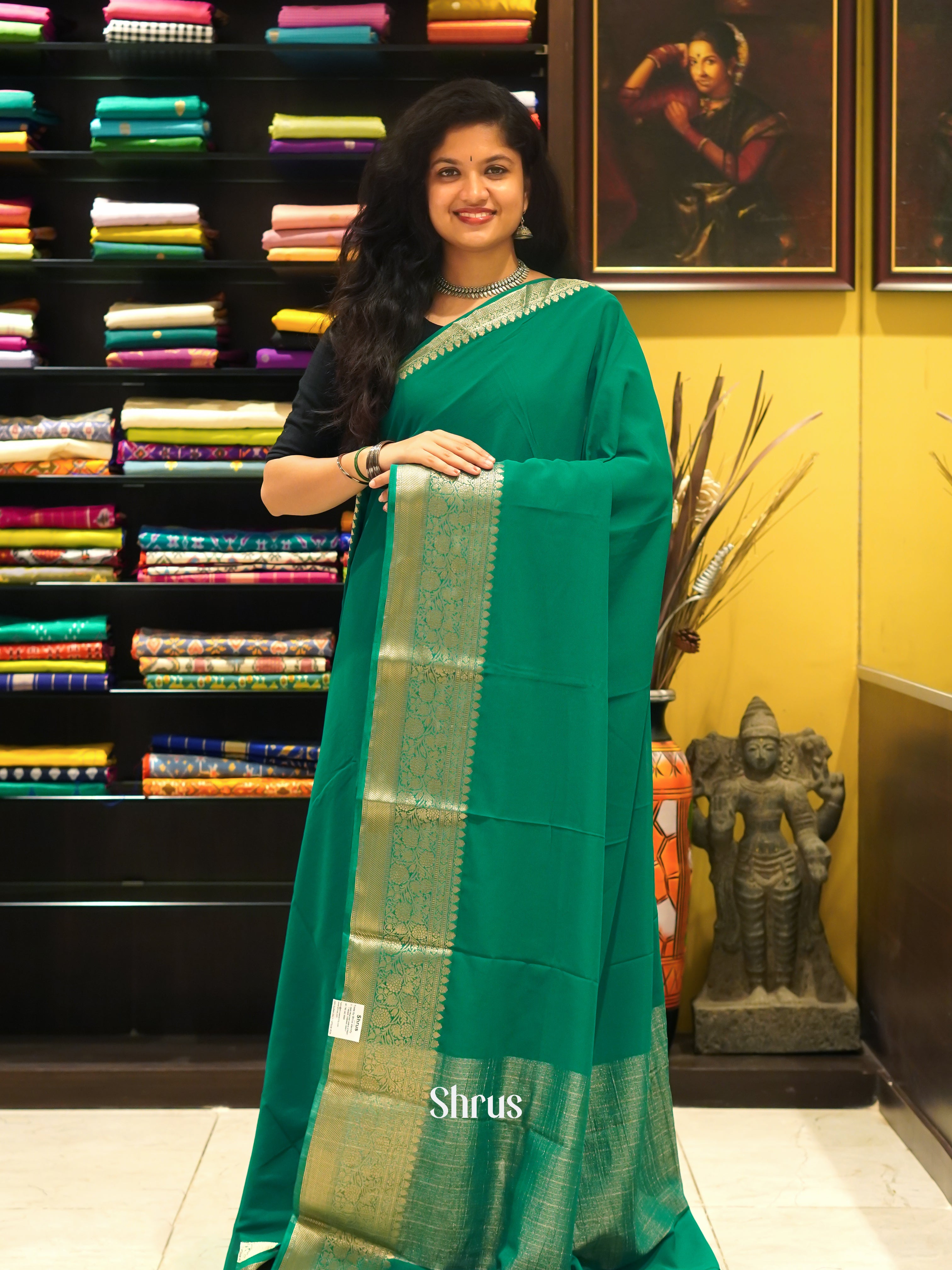 Green(Single Tone) - Semi Georgette Saree