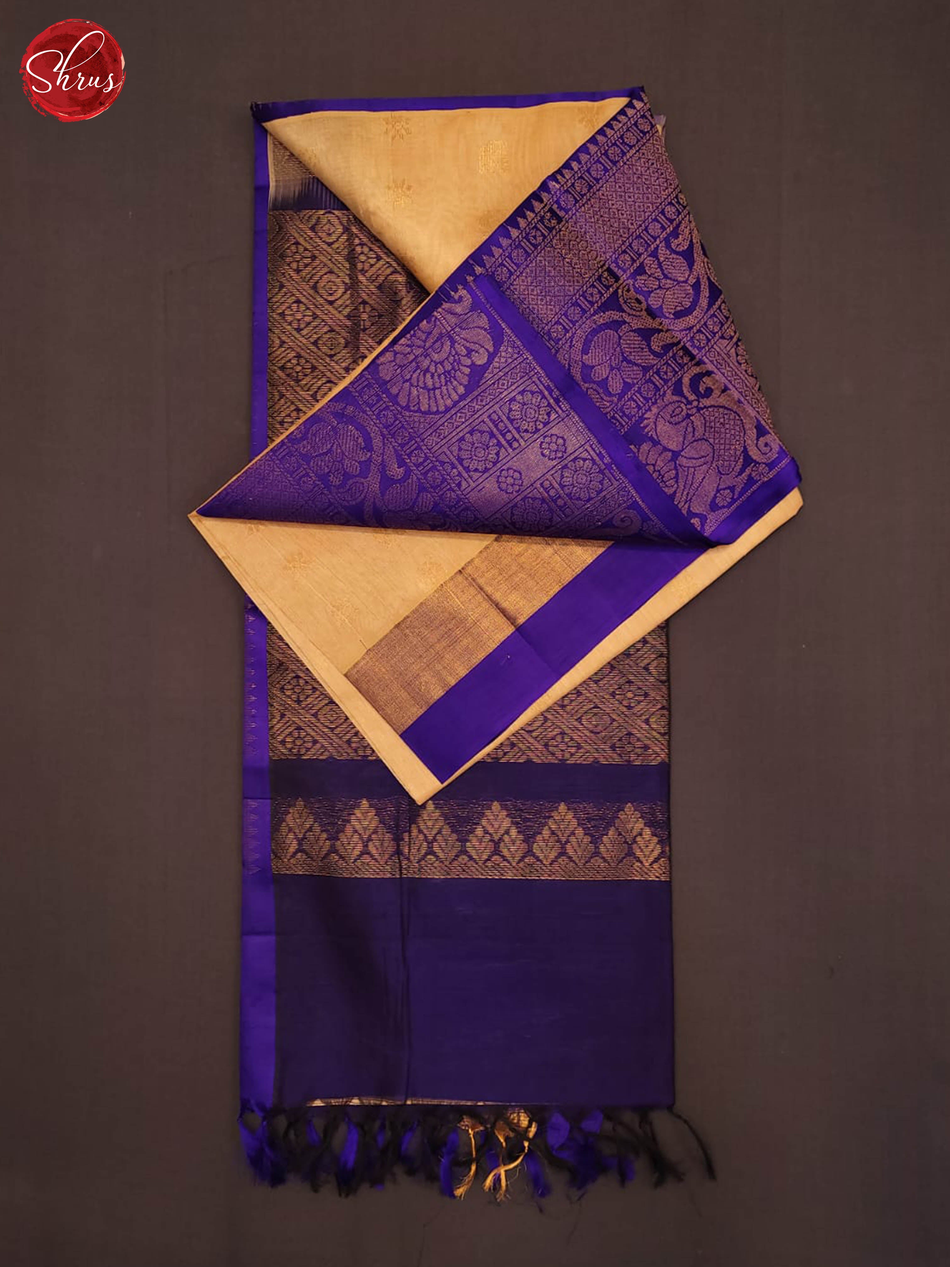cream and violet-Silk cotton saree - Shop on ShrusEternity.com