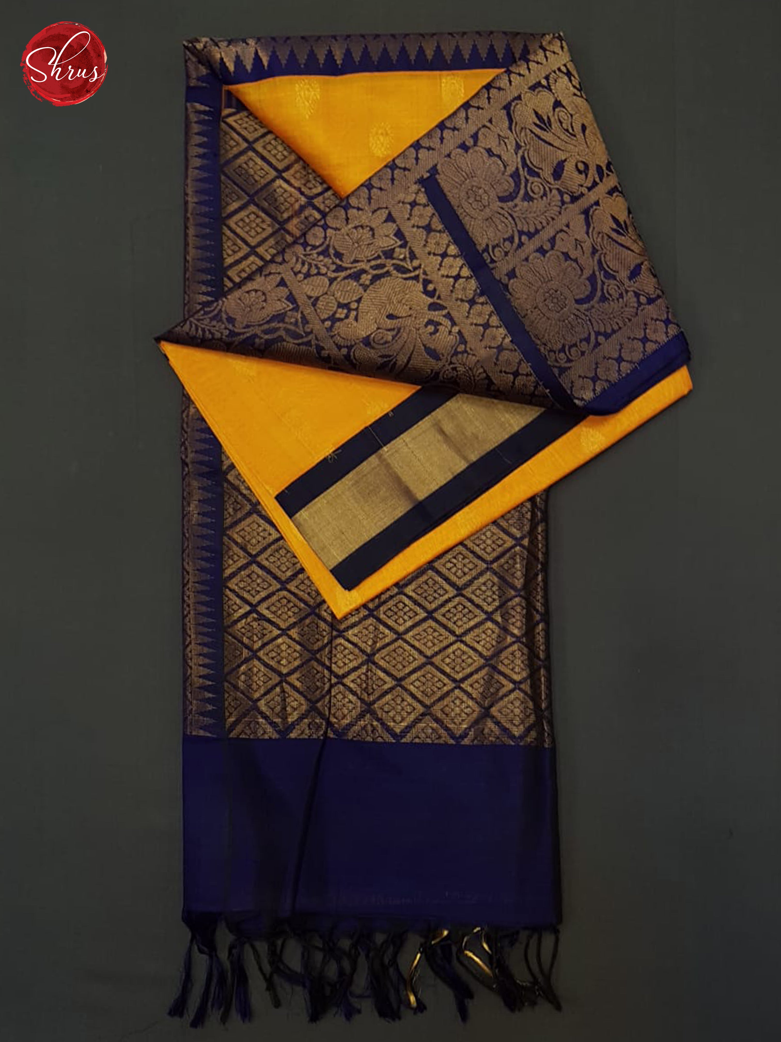 Fire Orange And Blue-silk cotton saree - Shop on ShrusEternity.com