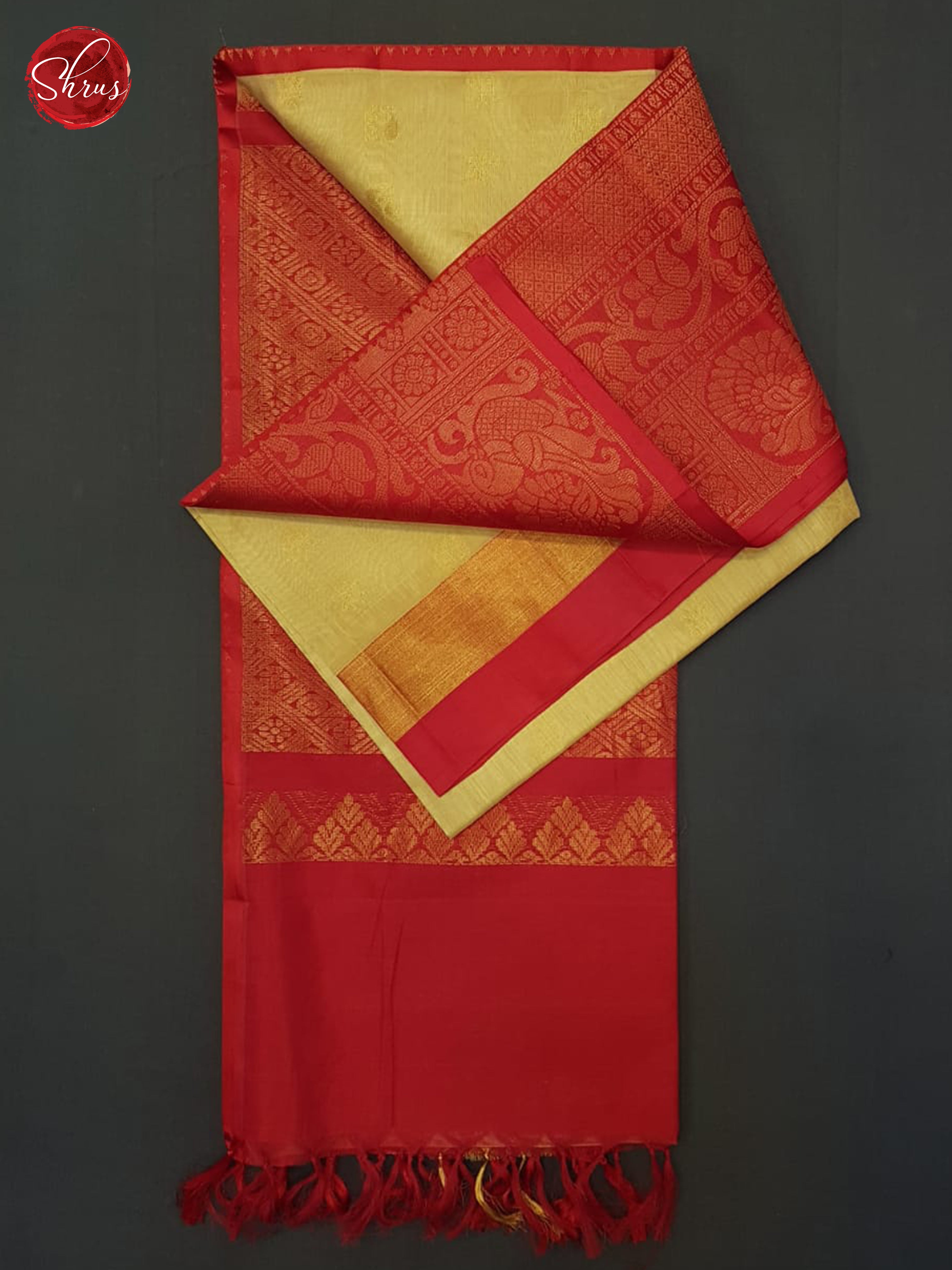 Beige And Red-Silk Cotton Saree - Shop on ShrusEternity.com