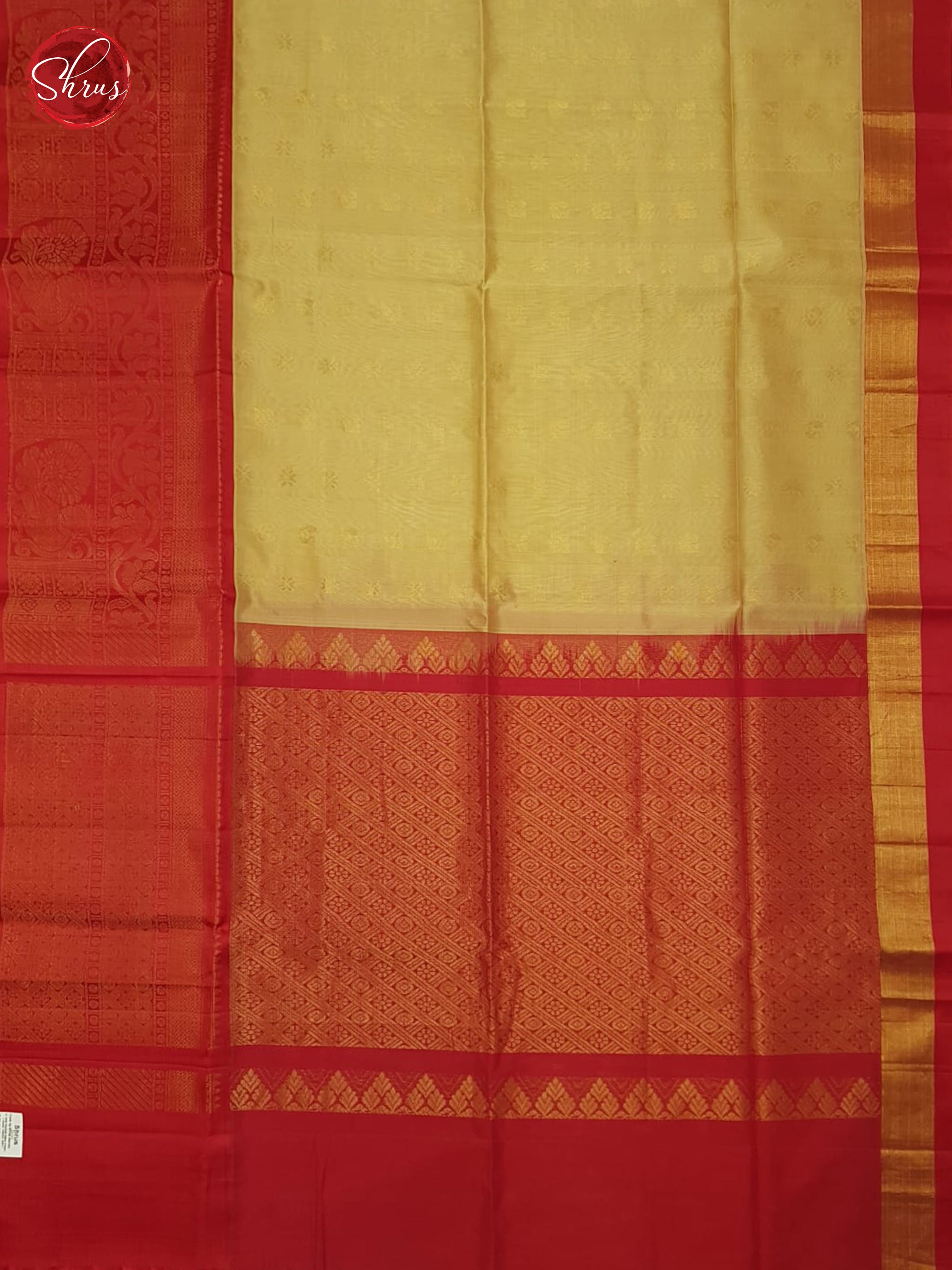 Beige And Red-Silk Cotton Saree - Shop on ShrusEternity.com