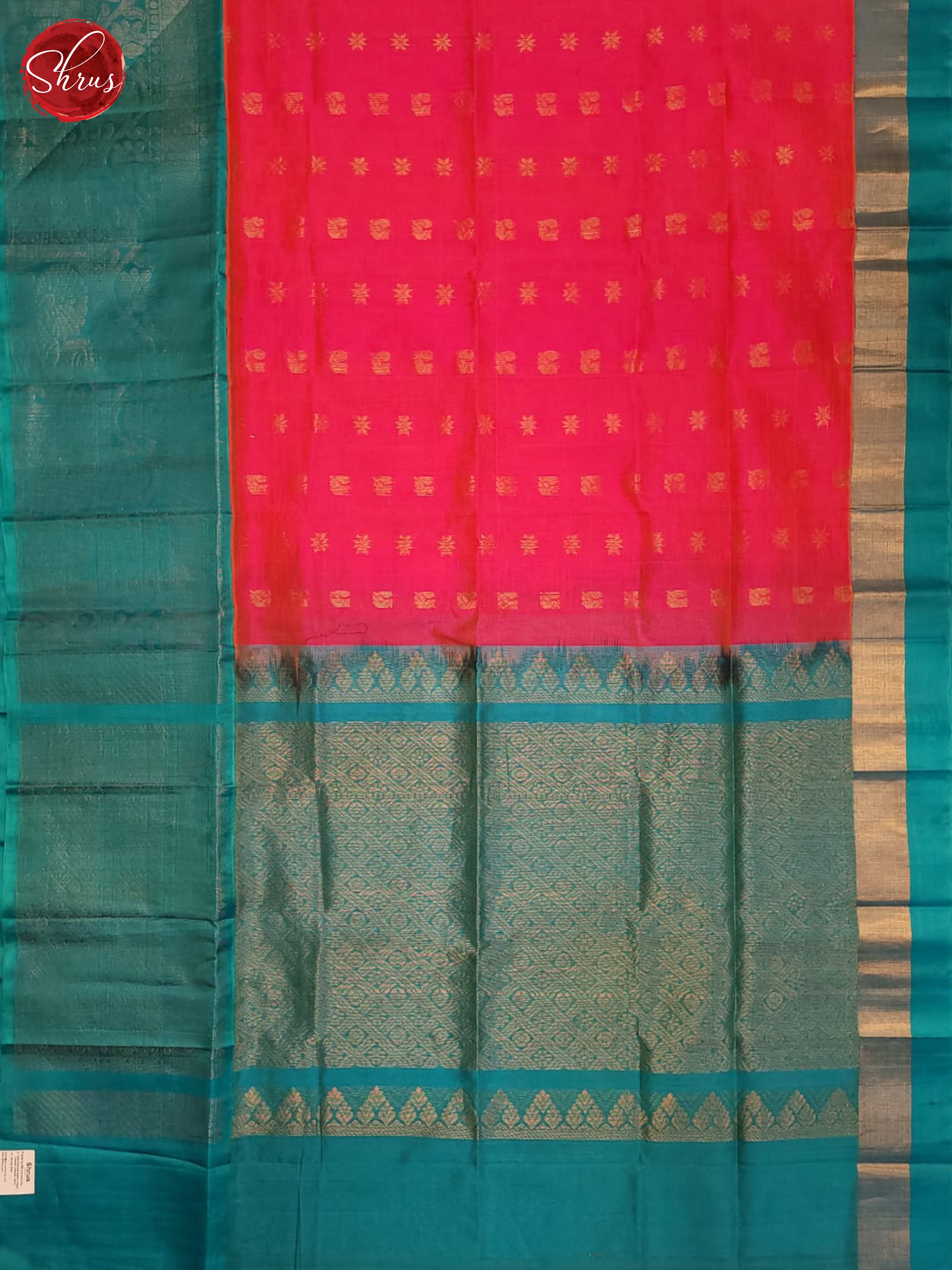 Pink & Blue - Silk Cotton Saree - Shop on ShrusEternity.com