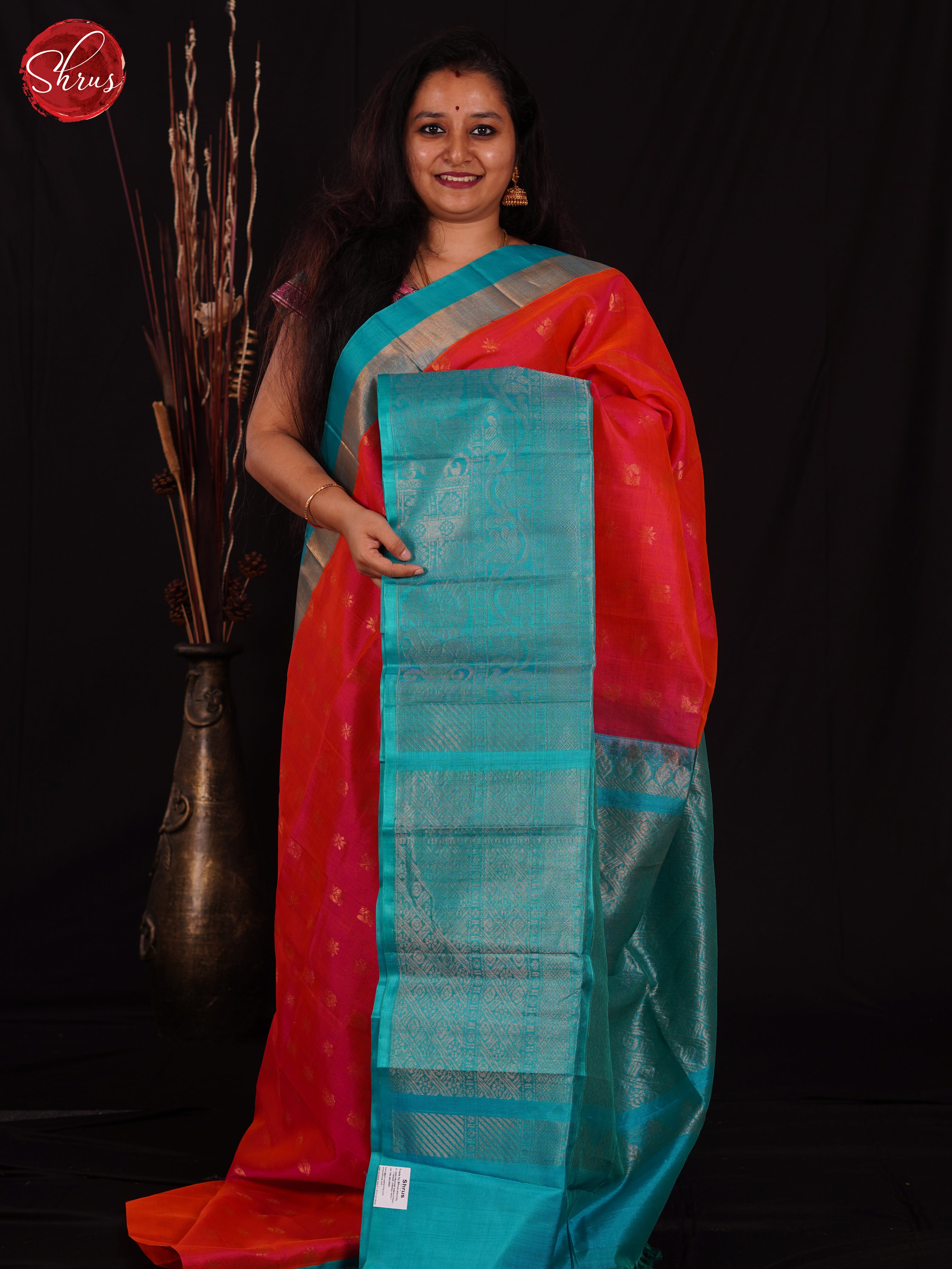 Pink & Blue - Silk Cotton Saree - Shop on ShrusEternity.com