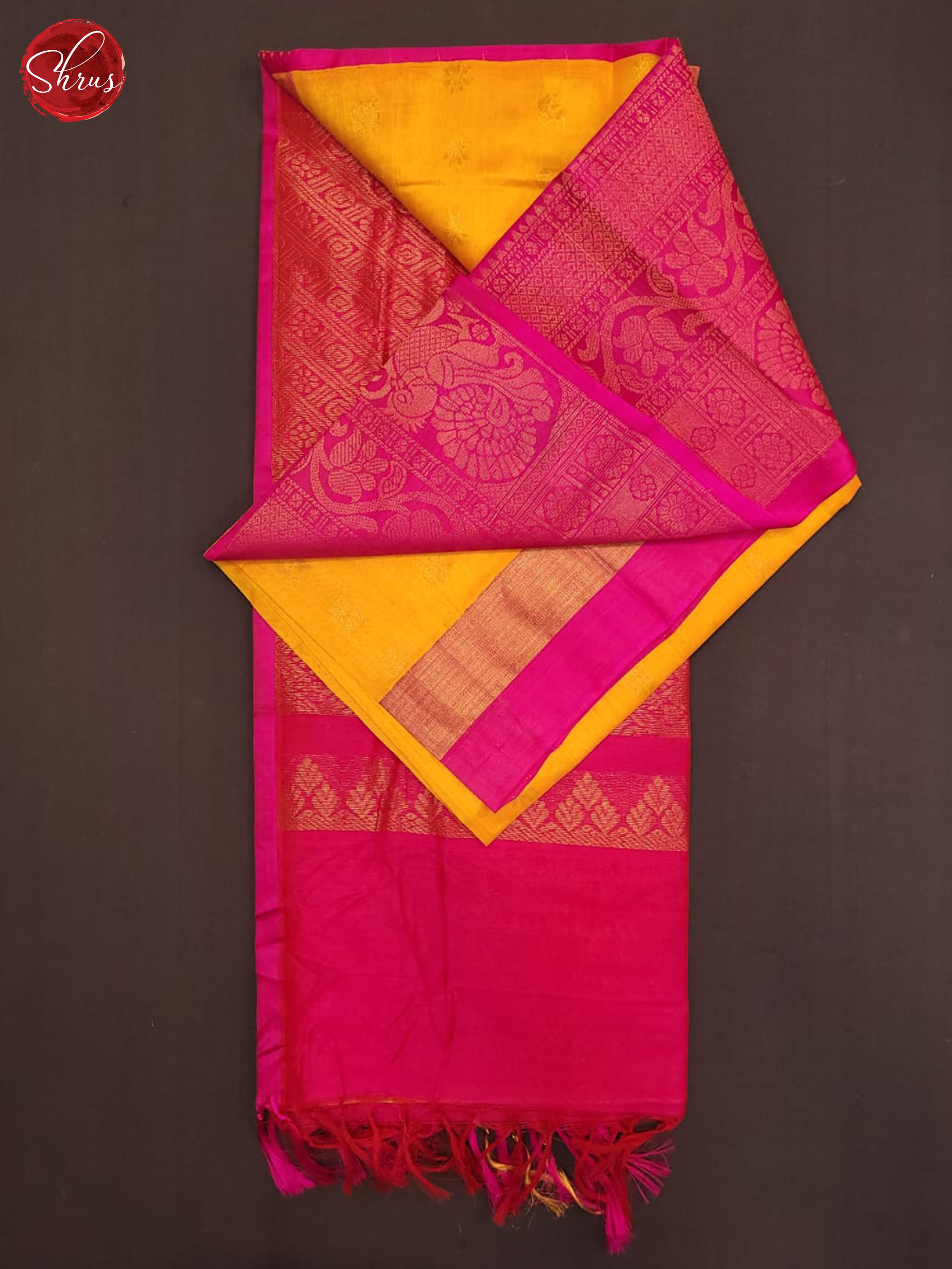 Yellow & Pink- Silk Cotton Saree - Shop on ShrusEternity.com