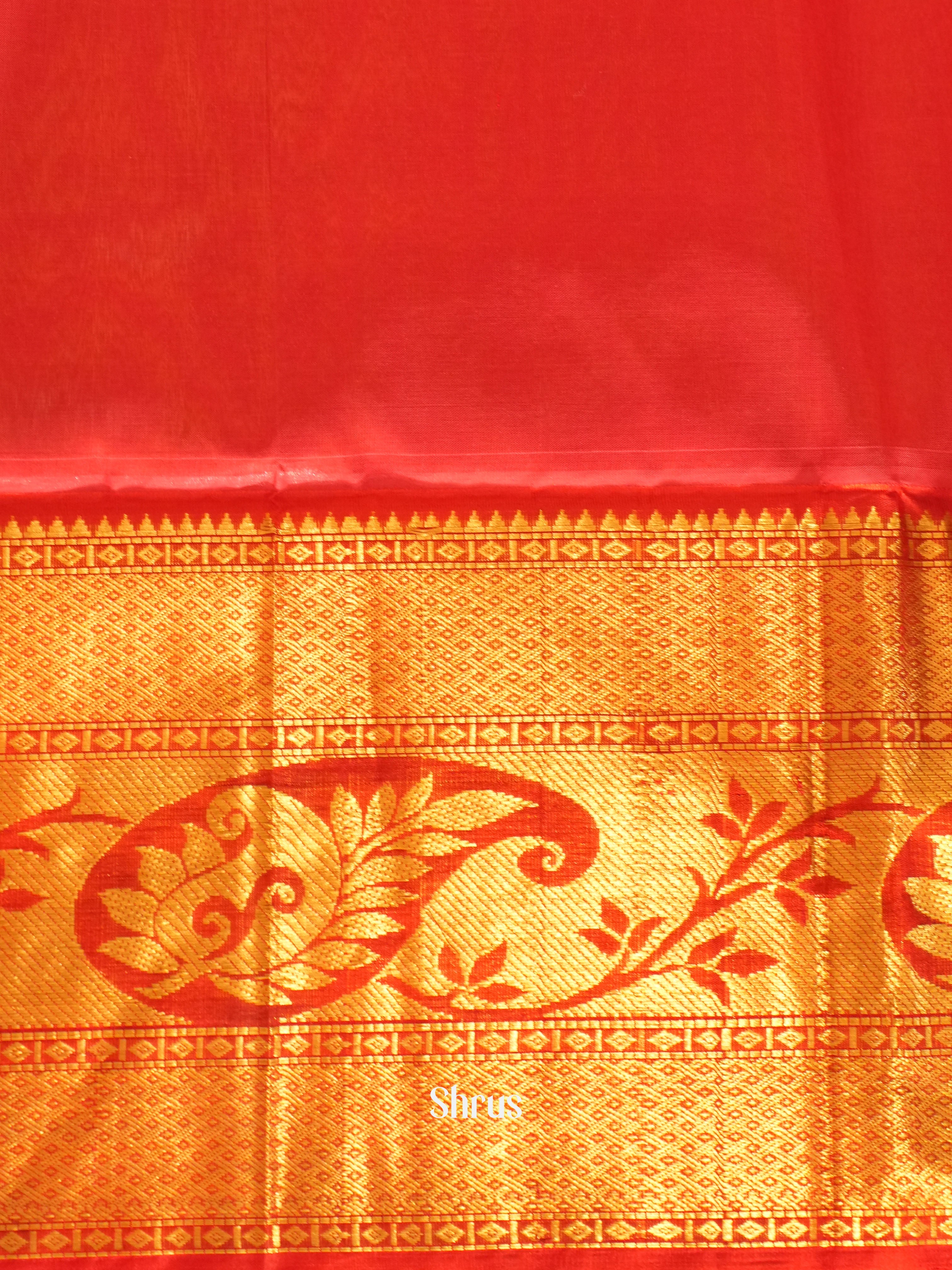 Sandal  & Red  - Silk Cotton Saree