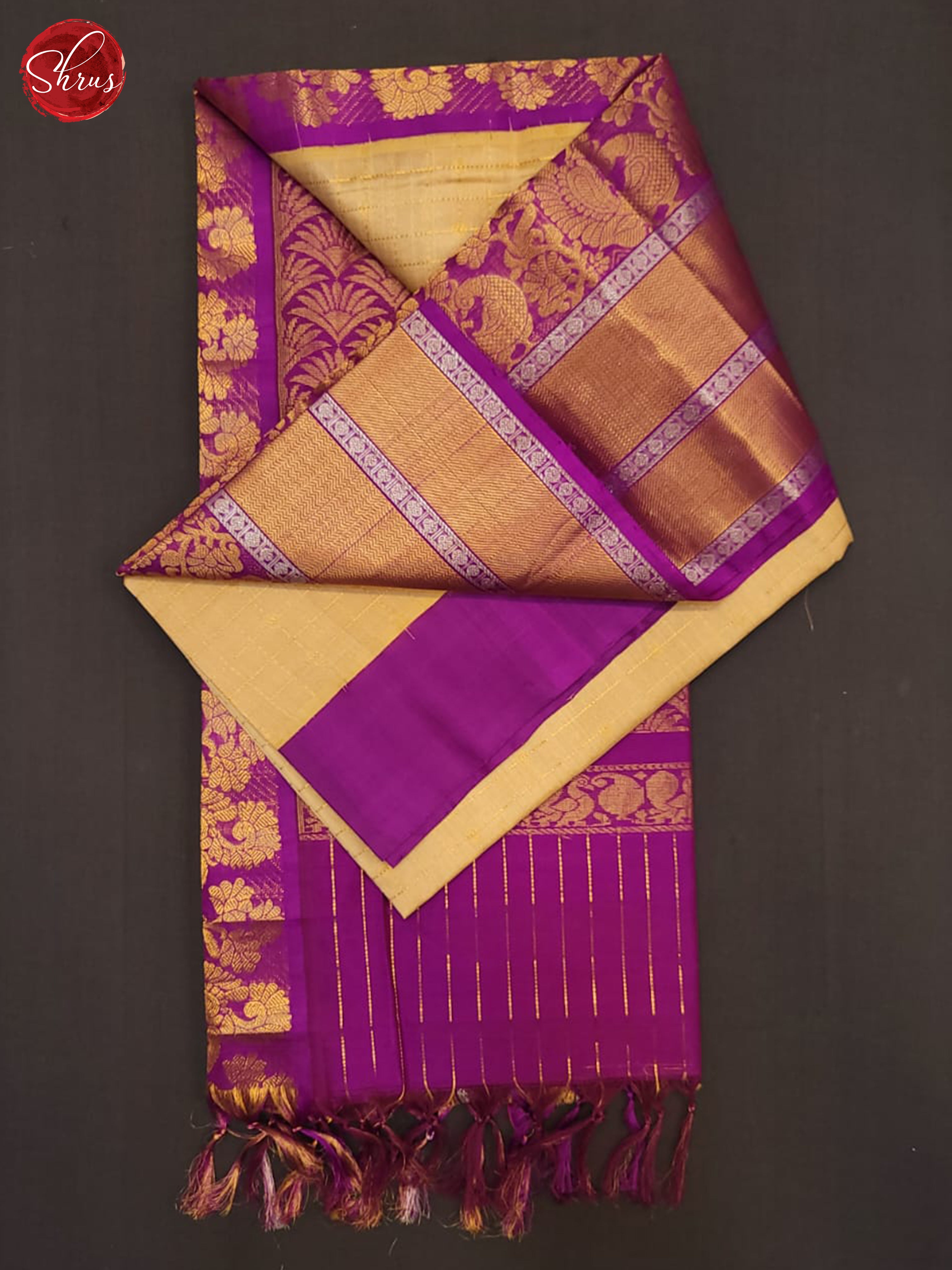 Sandal & Purple - Silk Cotton Saree - Shop on ShrusEternity.com