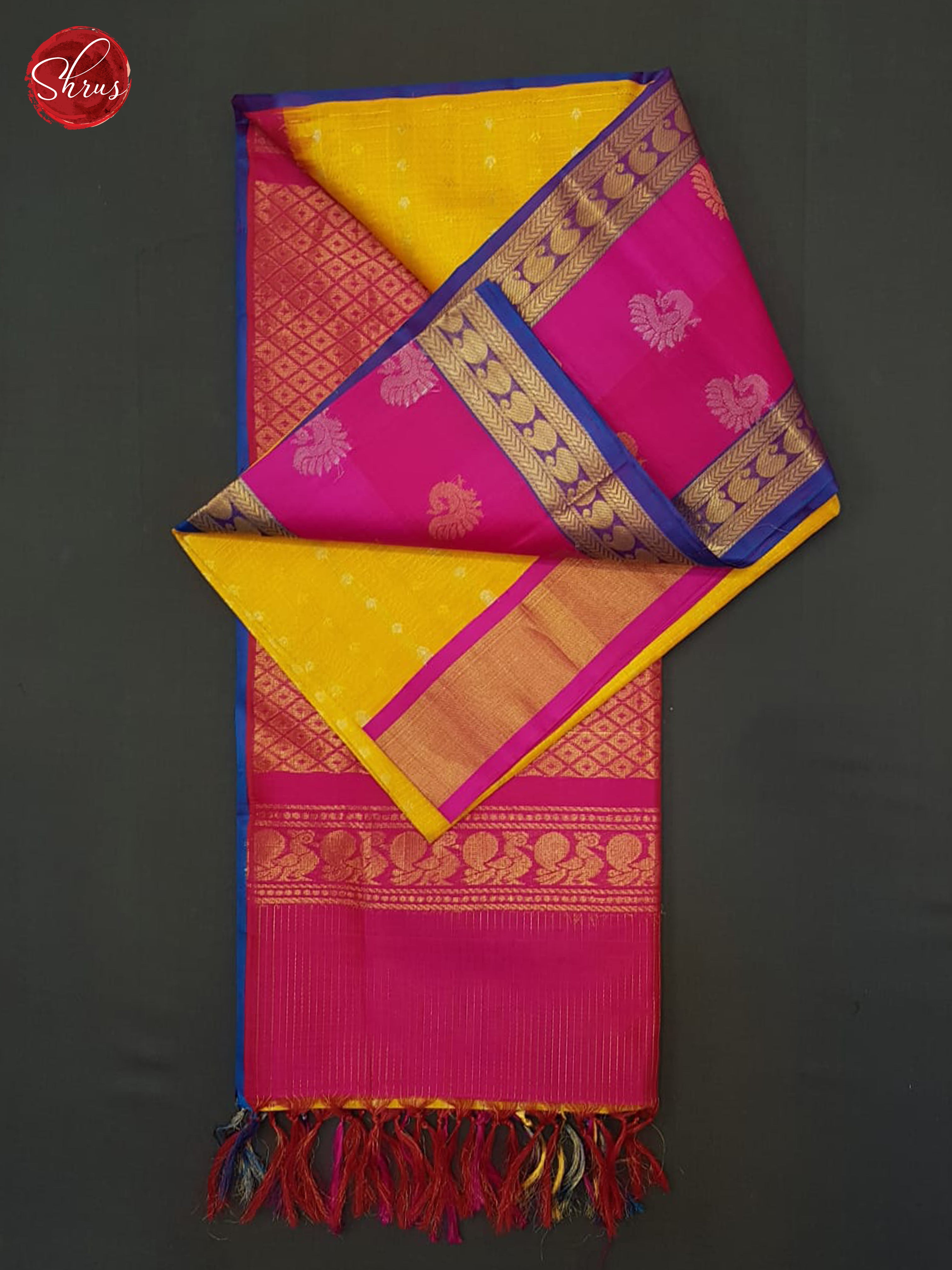 Yellow And Pink- Silk Cotton saree - Shop on ShrusEternity.com