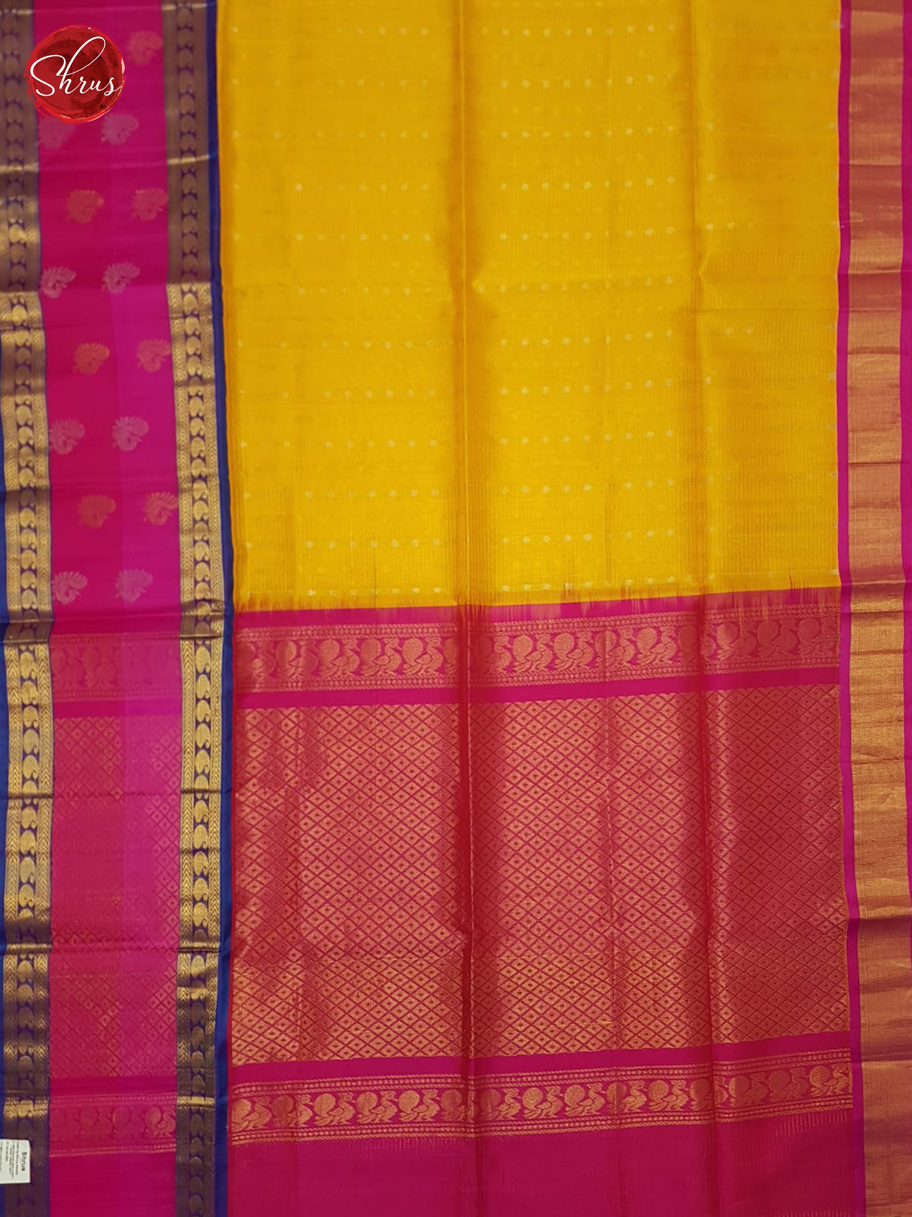 Yellow And Pink- Silk Cotton saree - Shop on ShrusEternity.com