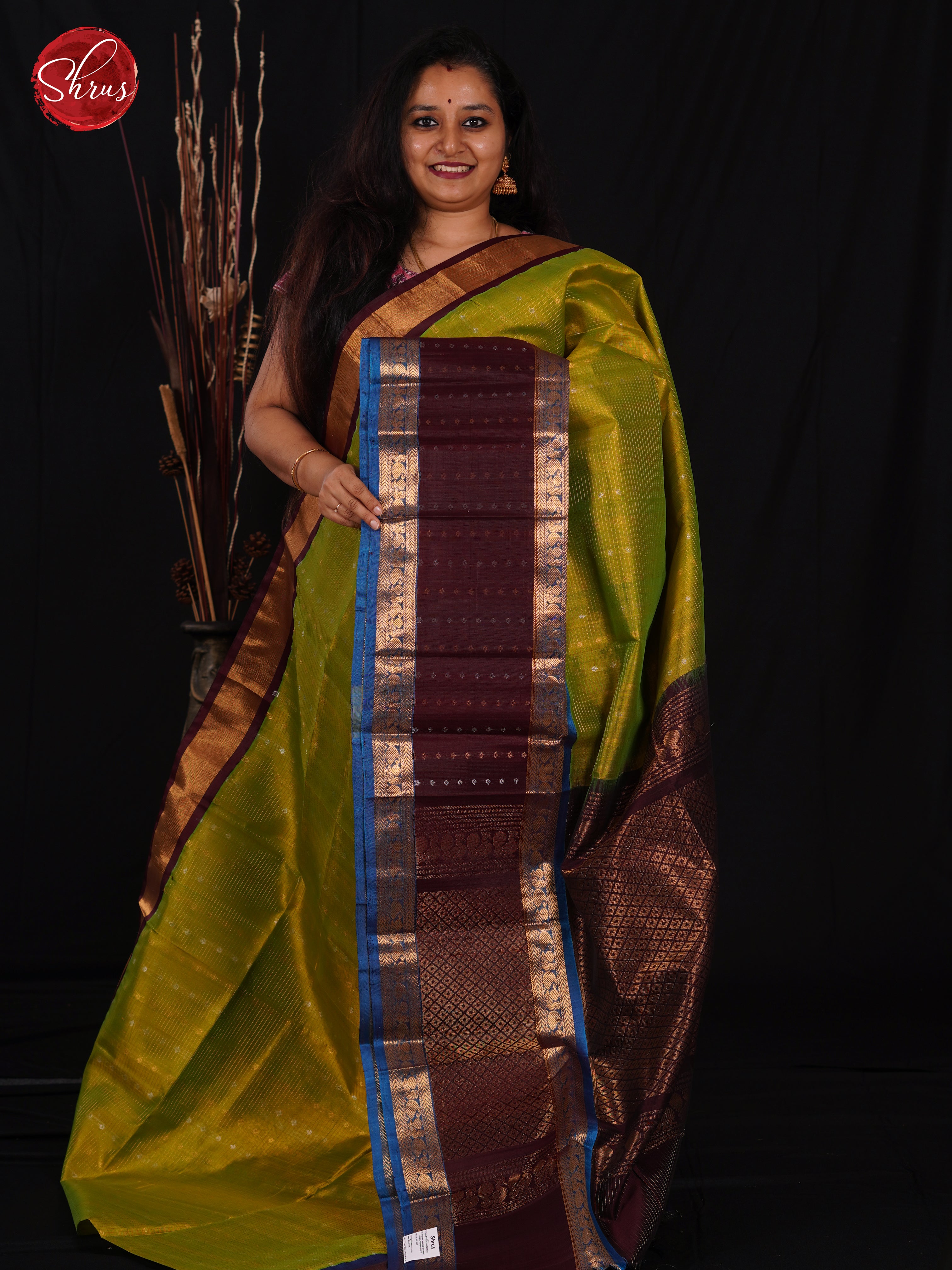 Green & Brown - Silk Cotton Saree - Shop on ShrusEternity.com