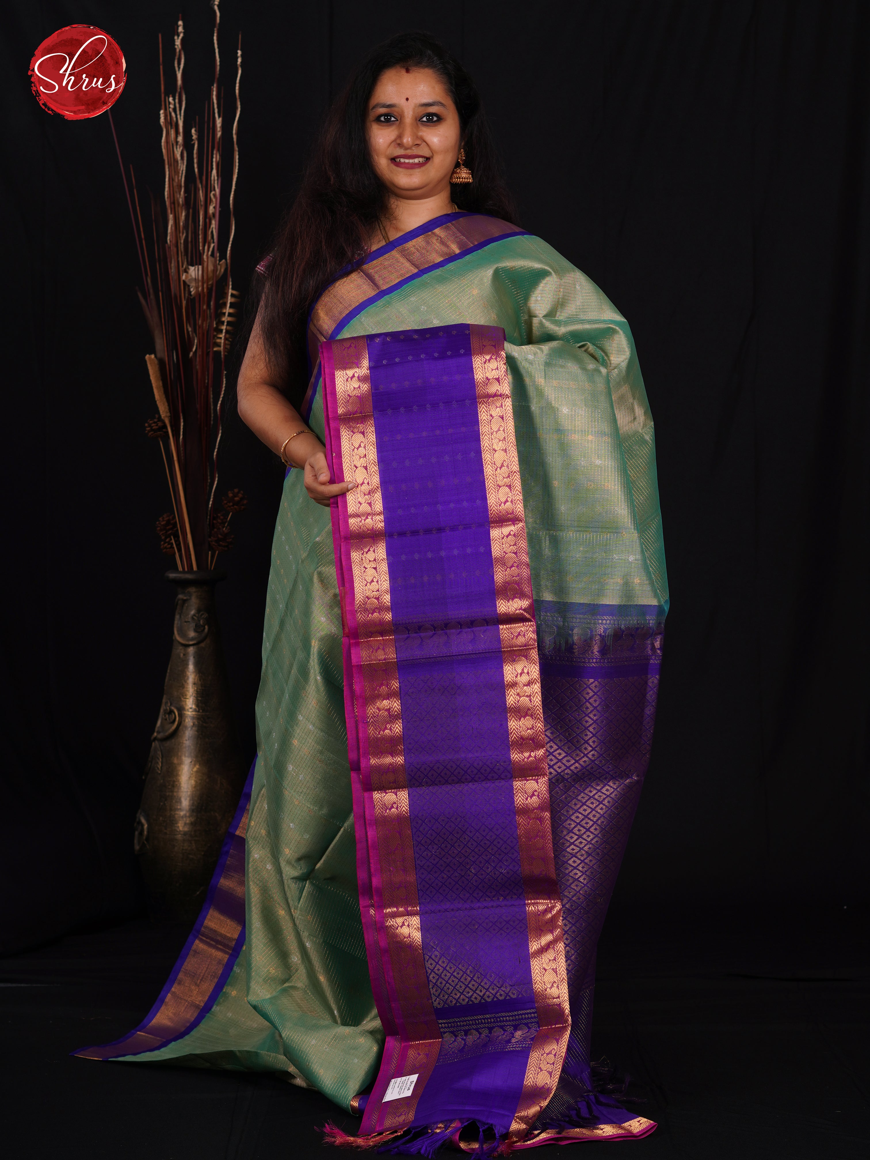 Green & Blue- Silk Cotton Saree - Shop on ShrusEternity.com