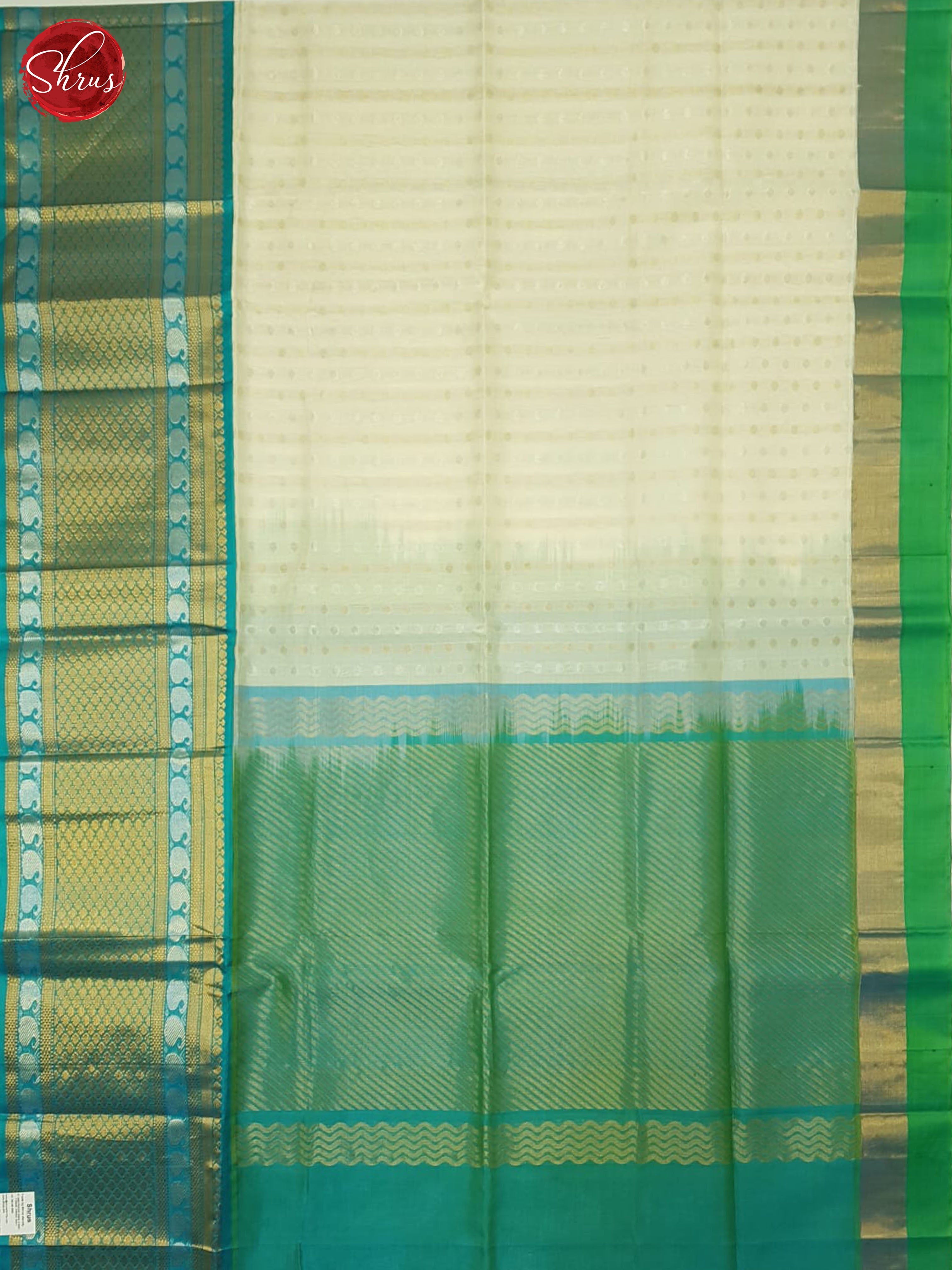 Cream & Blue- Silk Cotton Saree - Shop on ShrusEternity.com