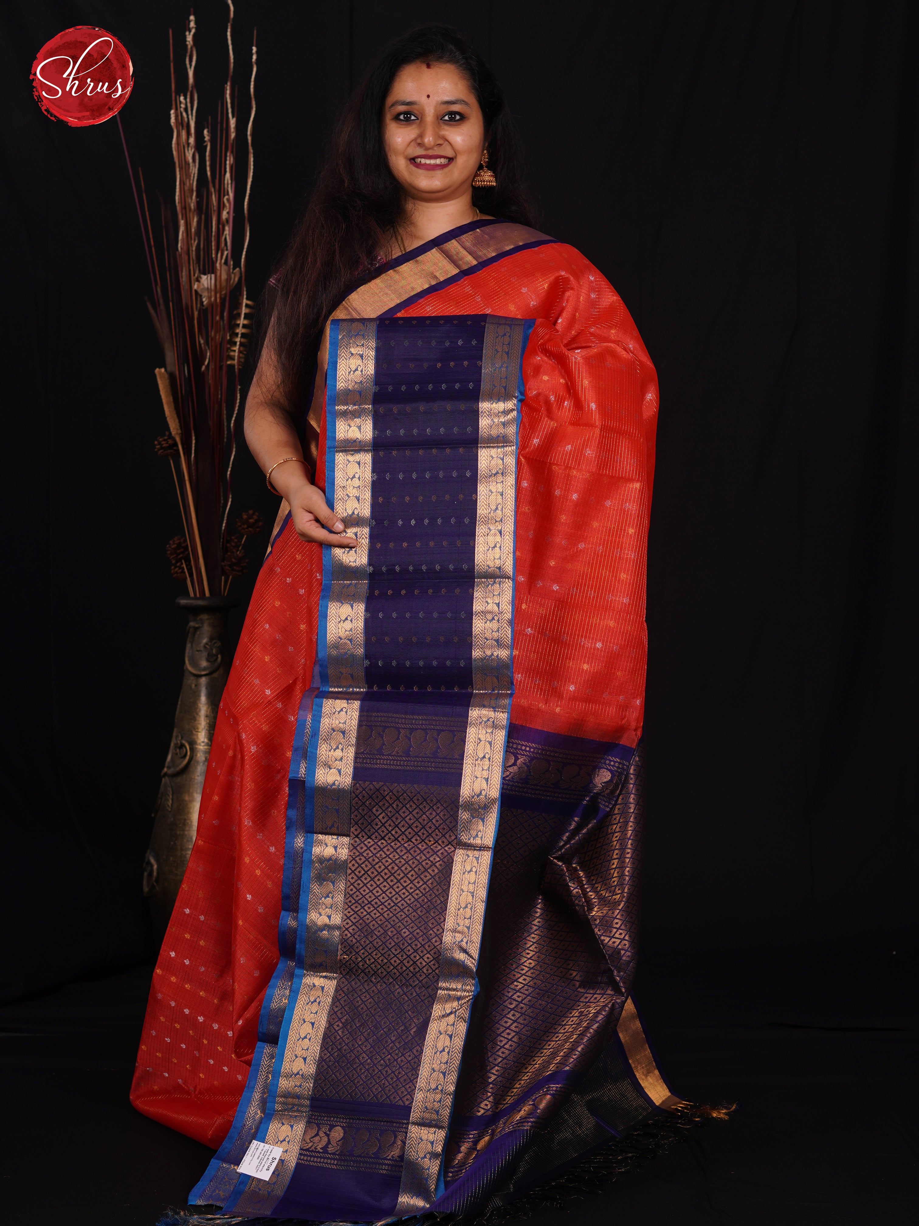 Red & Blue - Silk Cotton Saree - Shop on ShrusEternity.com